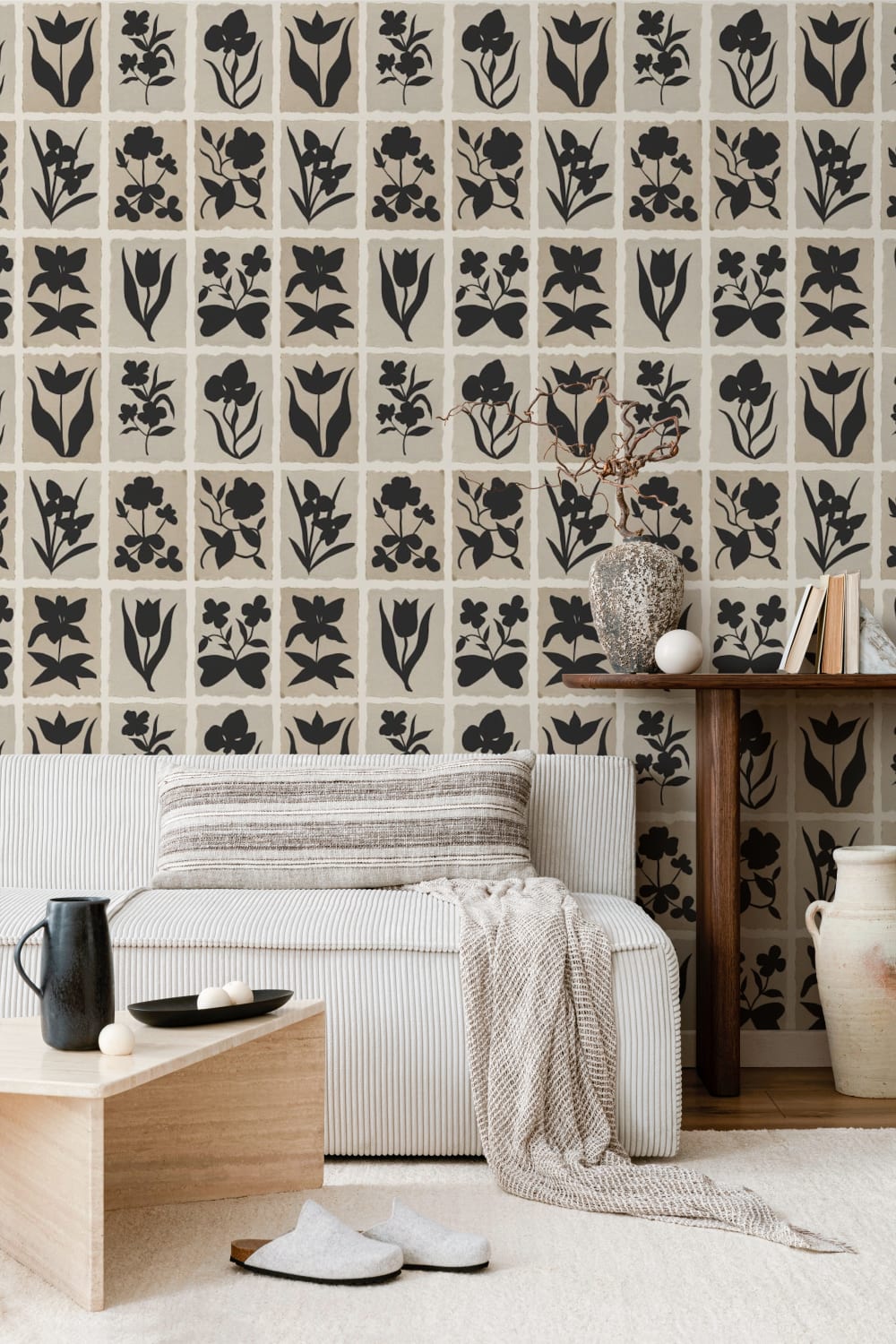 Black Floral Vintage Style Wall Mural Creates Elegance