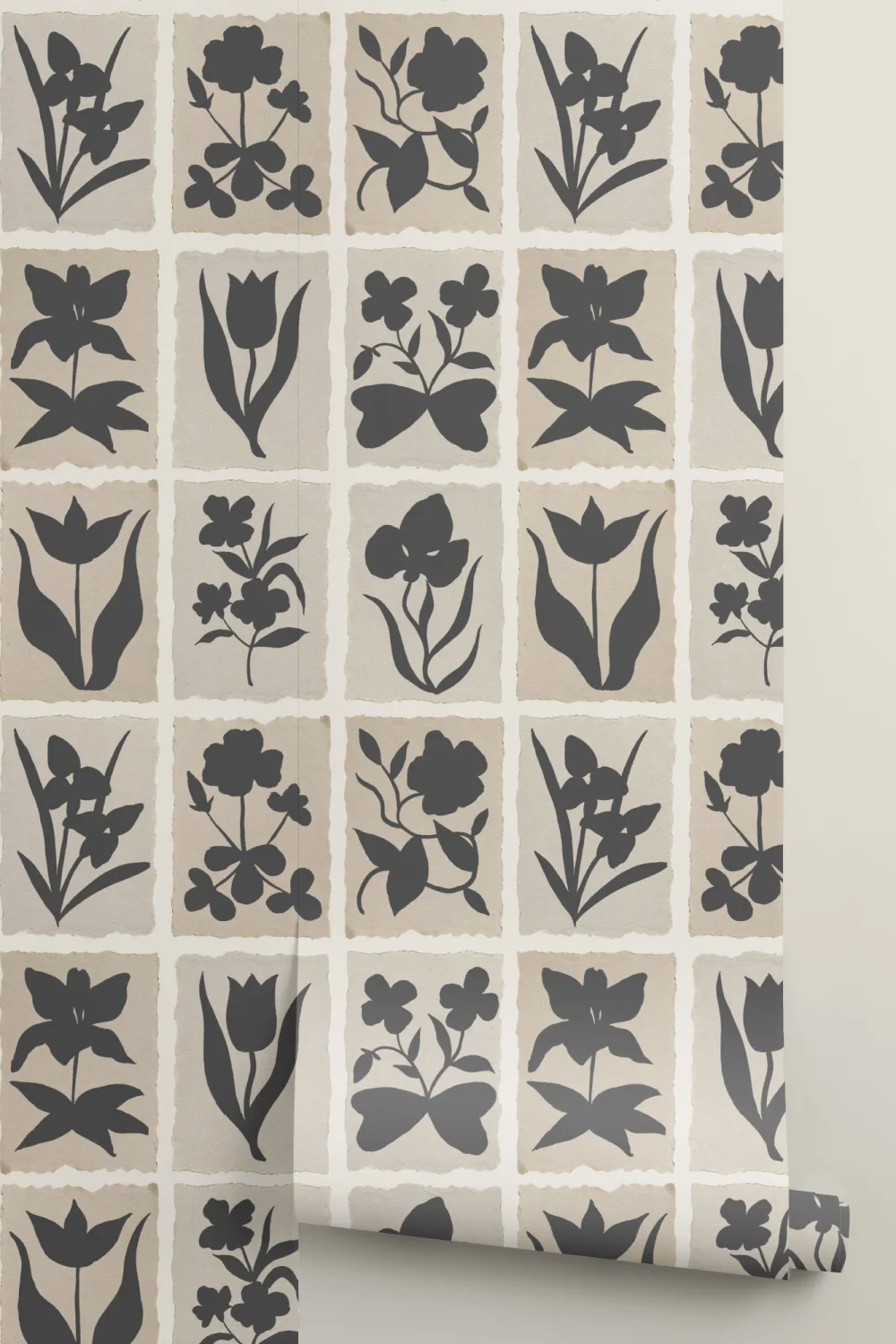 Black Floral Vintage Style Wall Mural Creates Elegance