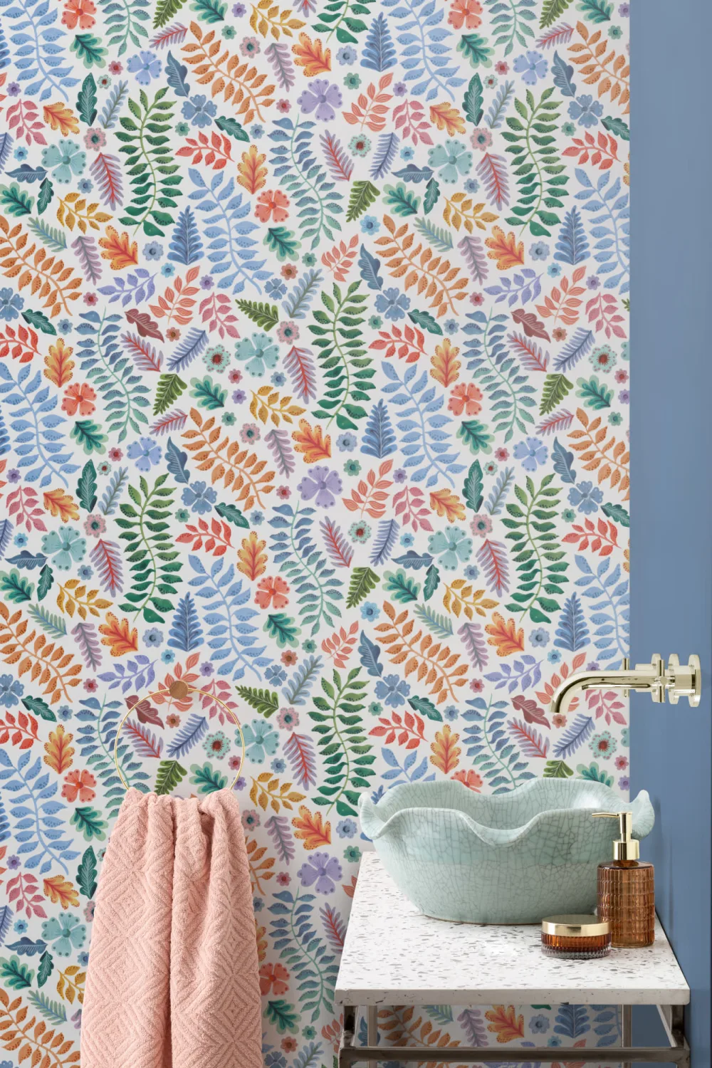 Colorful Indian Print Floral Leaf Wallpaper