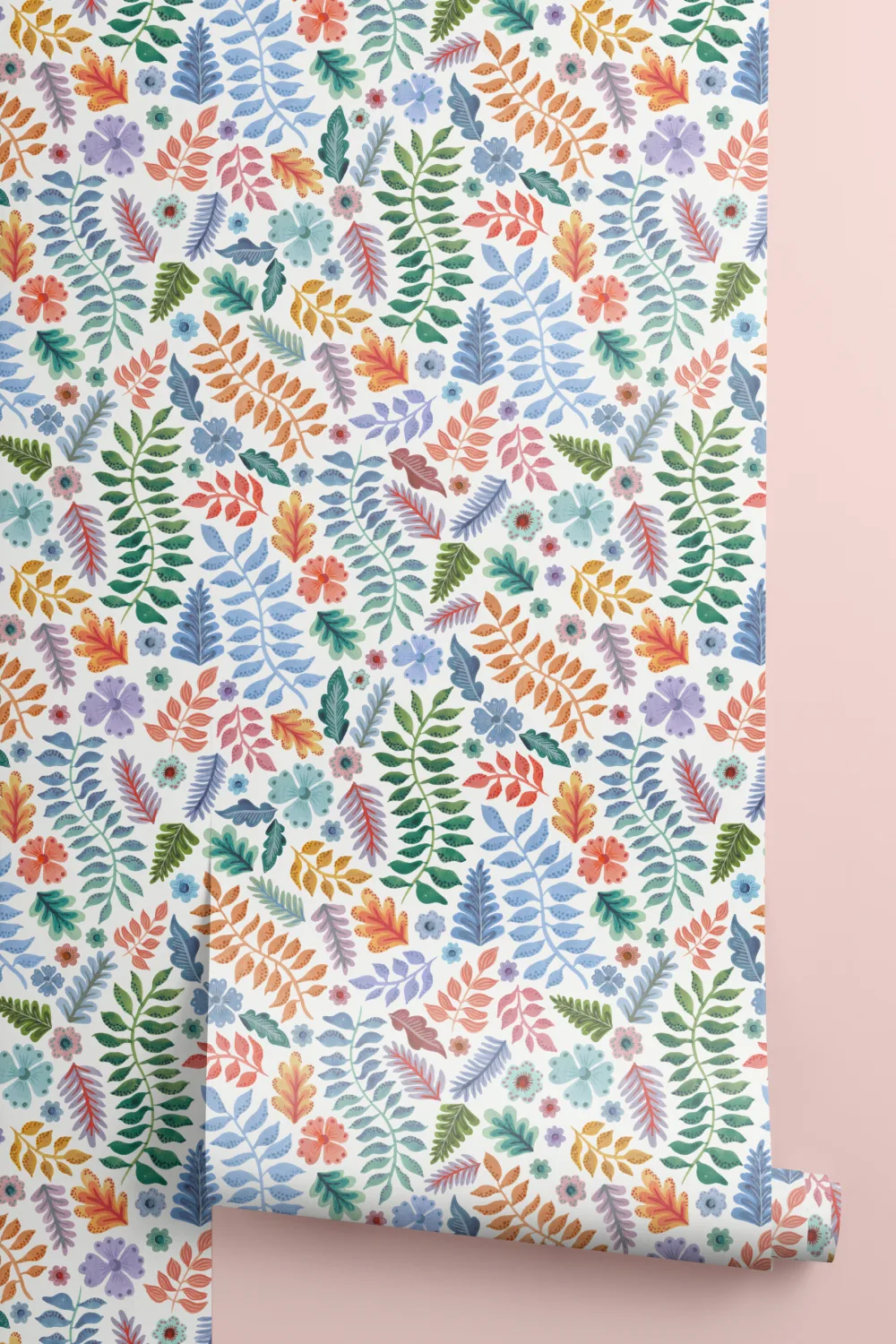 Colorful Indian Print Floral Leaf Wallpaper