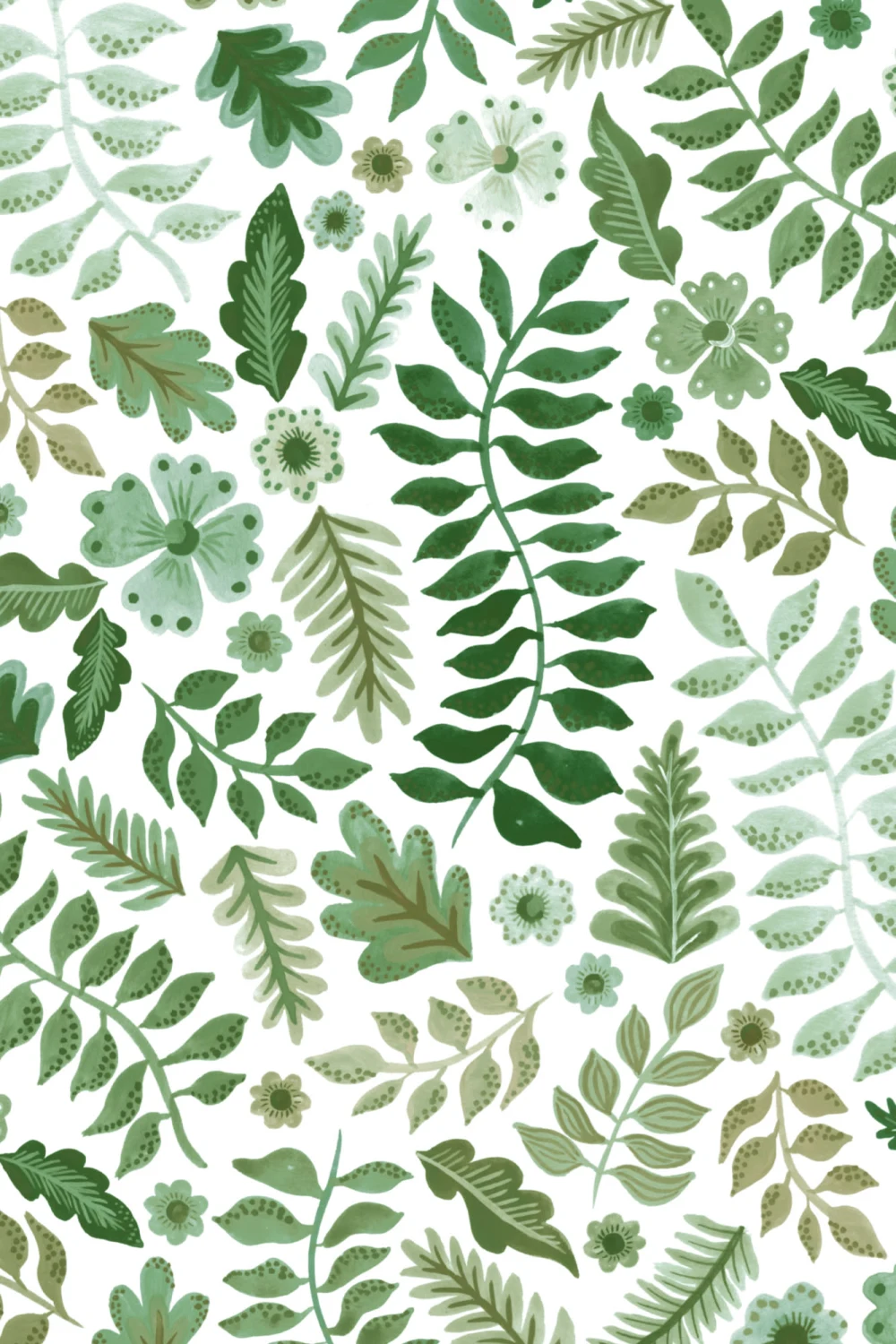 Carta da parati verde indiana con stampa floreale a foglie