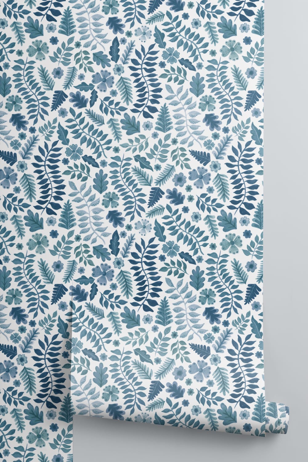 Blåt indisk print med blomsterblade Tapet