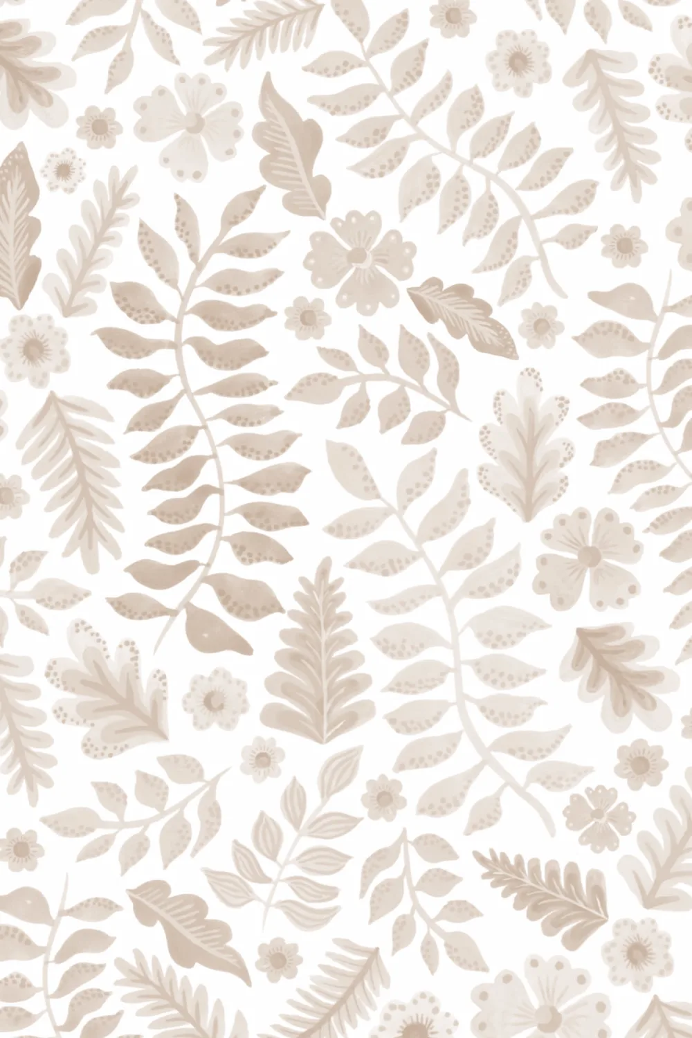 Beige Indian Print Floral Leaf Wallpaper