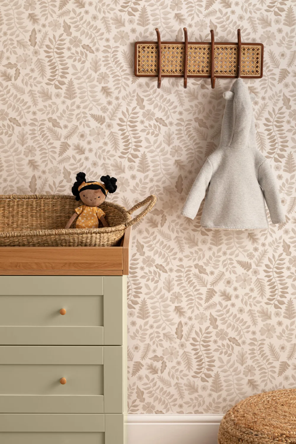 Beige Indian Print Floral Leaf Wallpaper