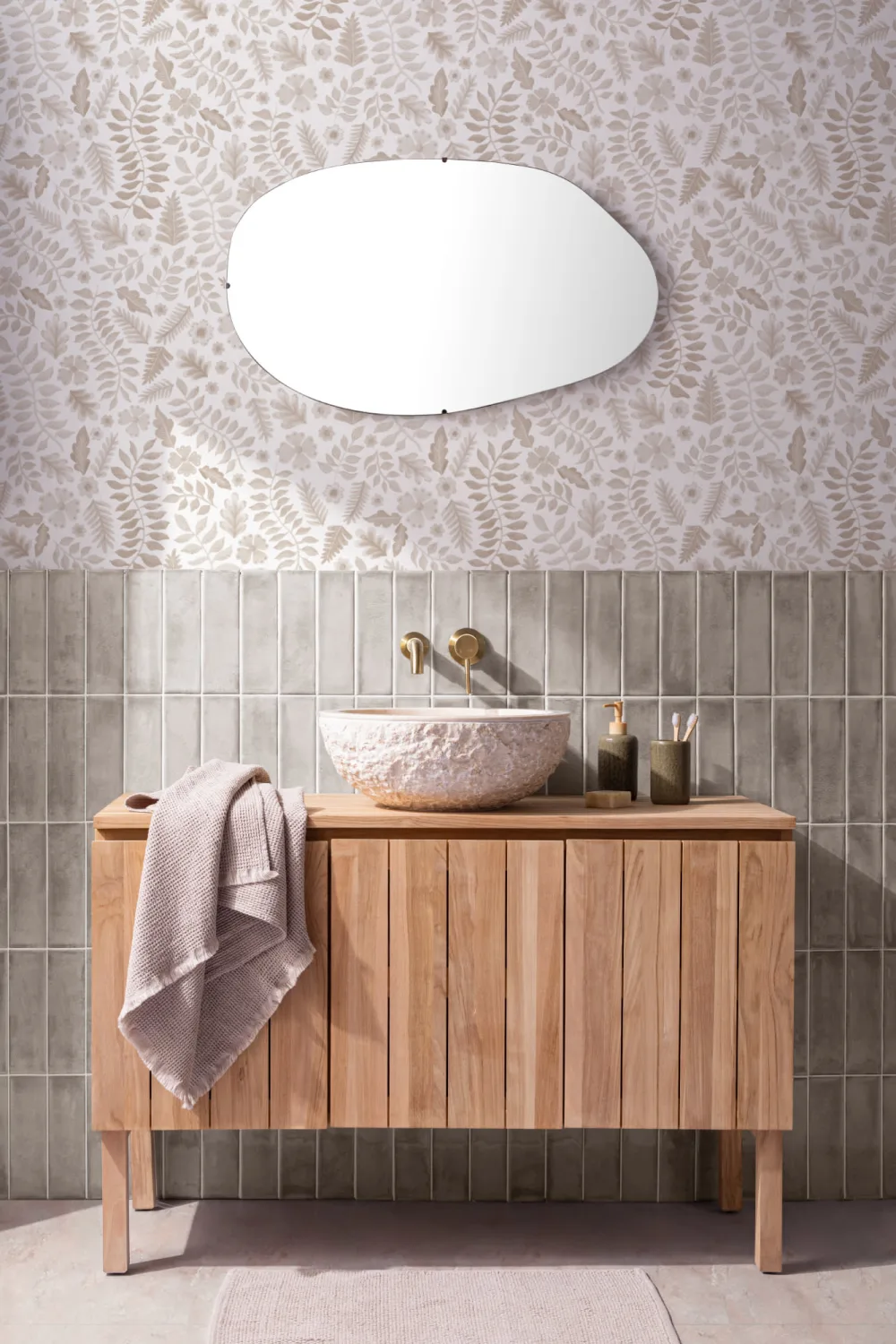 Beige Indian Print Floral Leaf Wallpaper