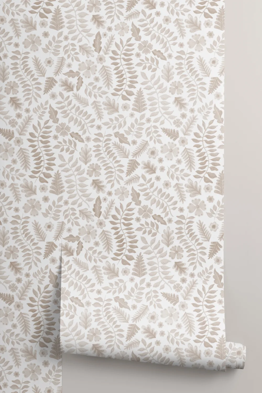 Beige Indian Print Floral Leaf Wallpaper