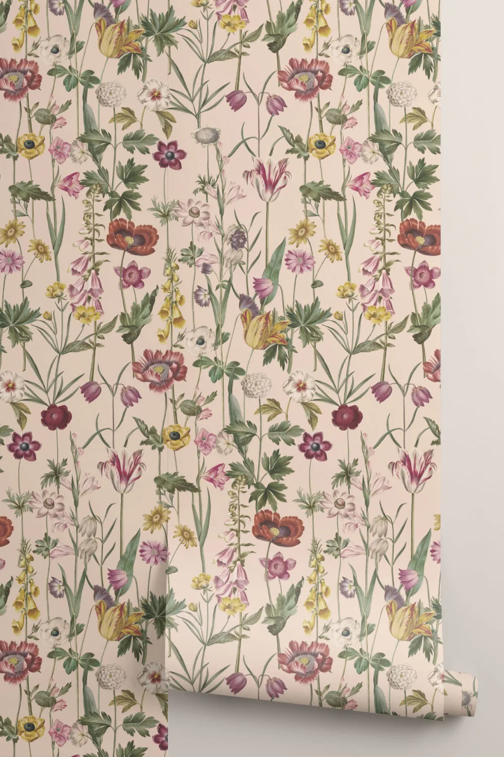 Beige illustrerad vildblomma tapet