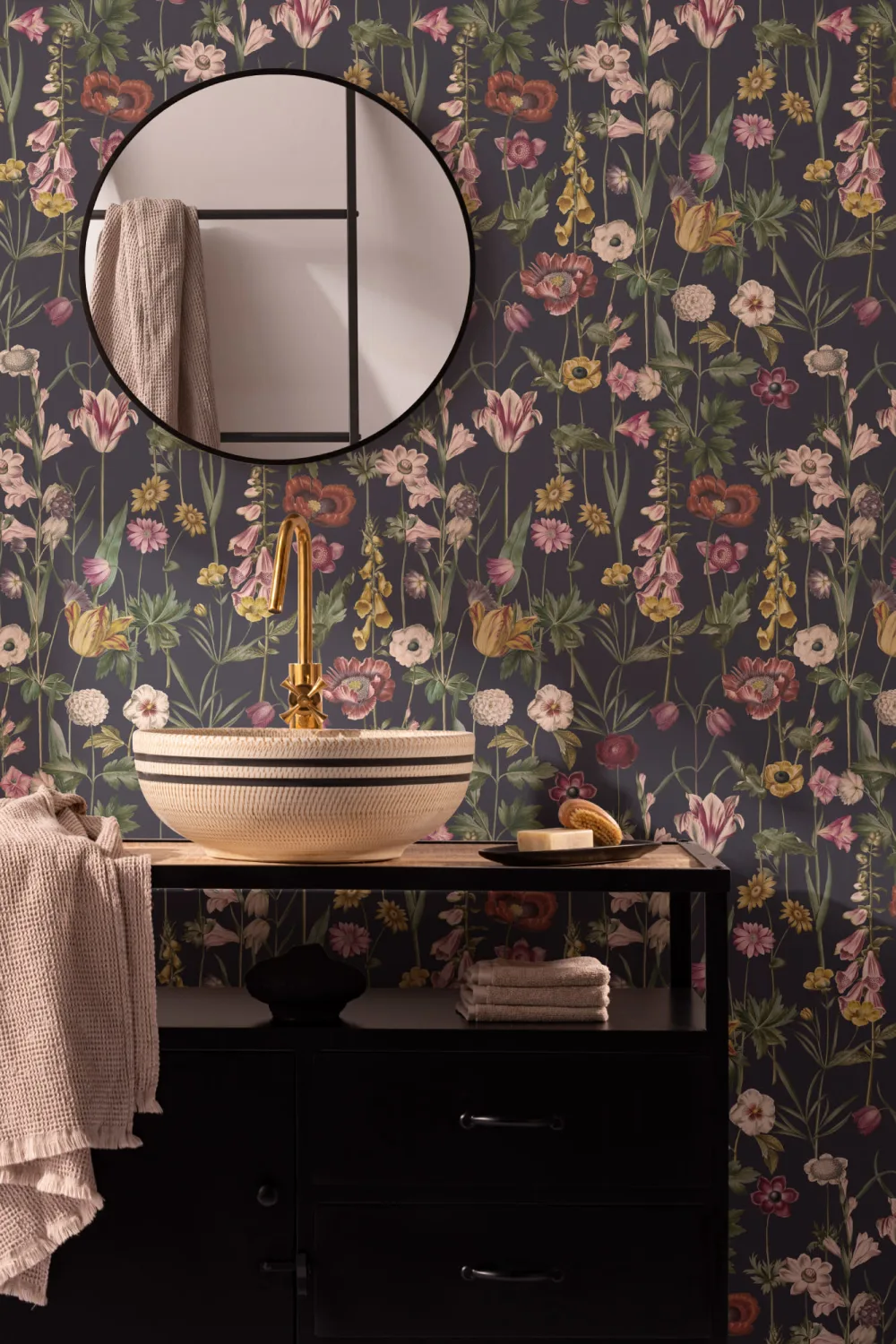 Dark Illustrated Wildflower Wallpaper
