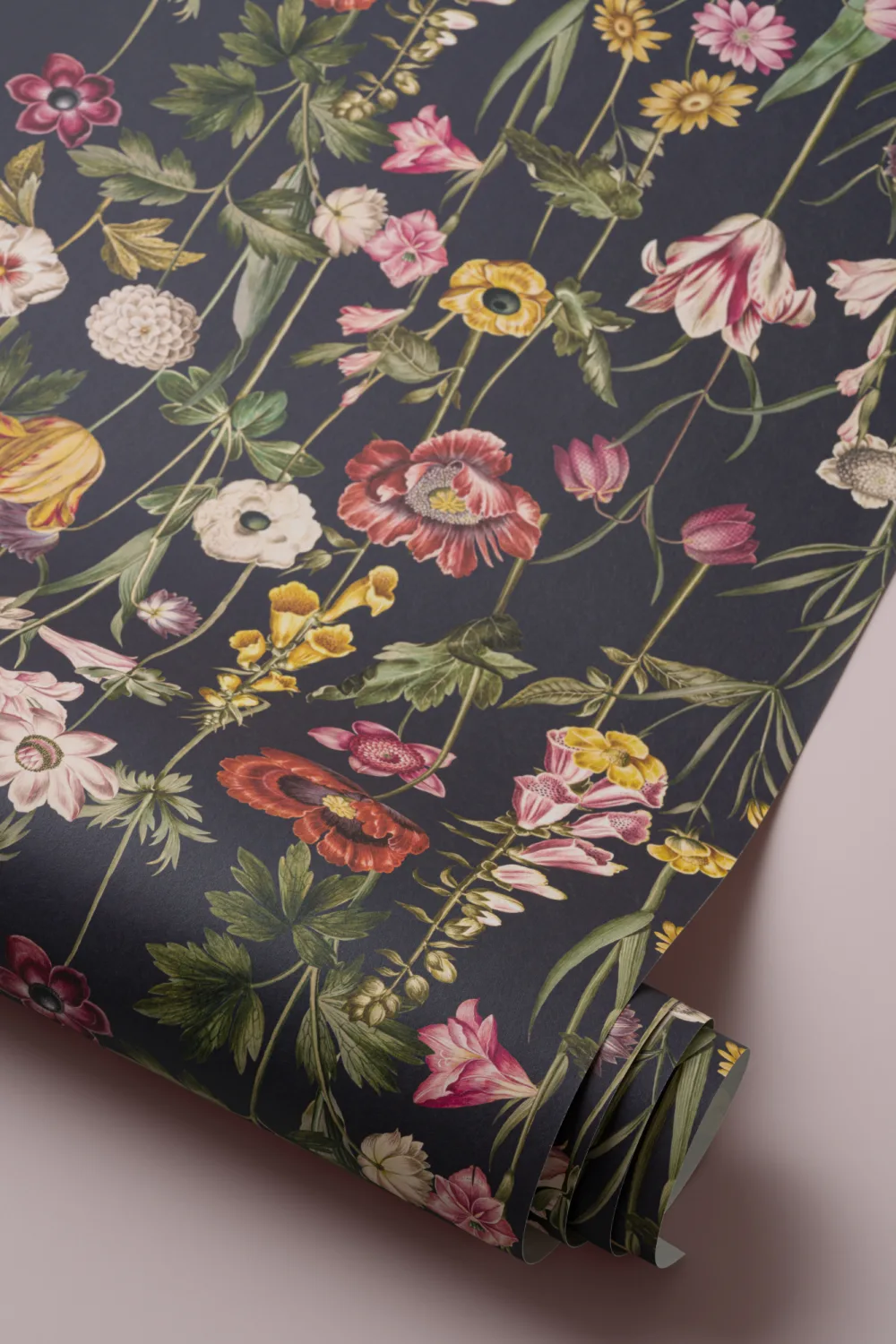 Dark Illustrated Wildflower Wallpaper