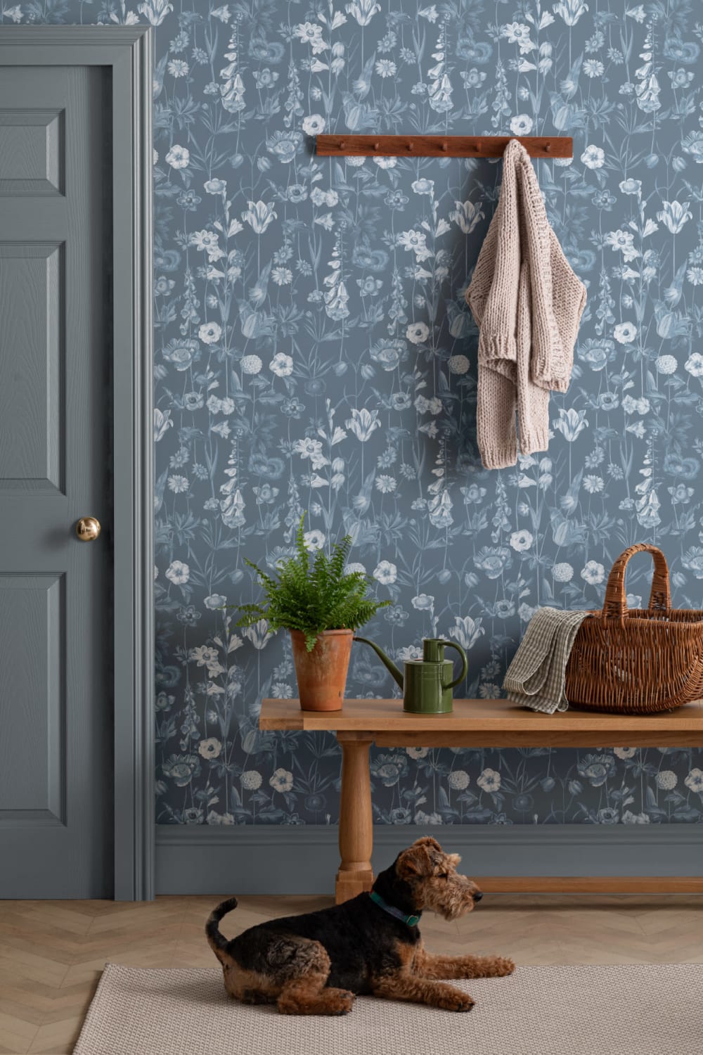 Blue Illustrated Wildflower Wallpaper