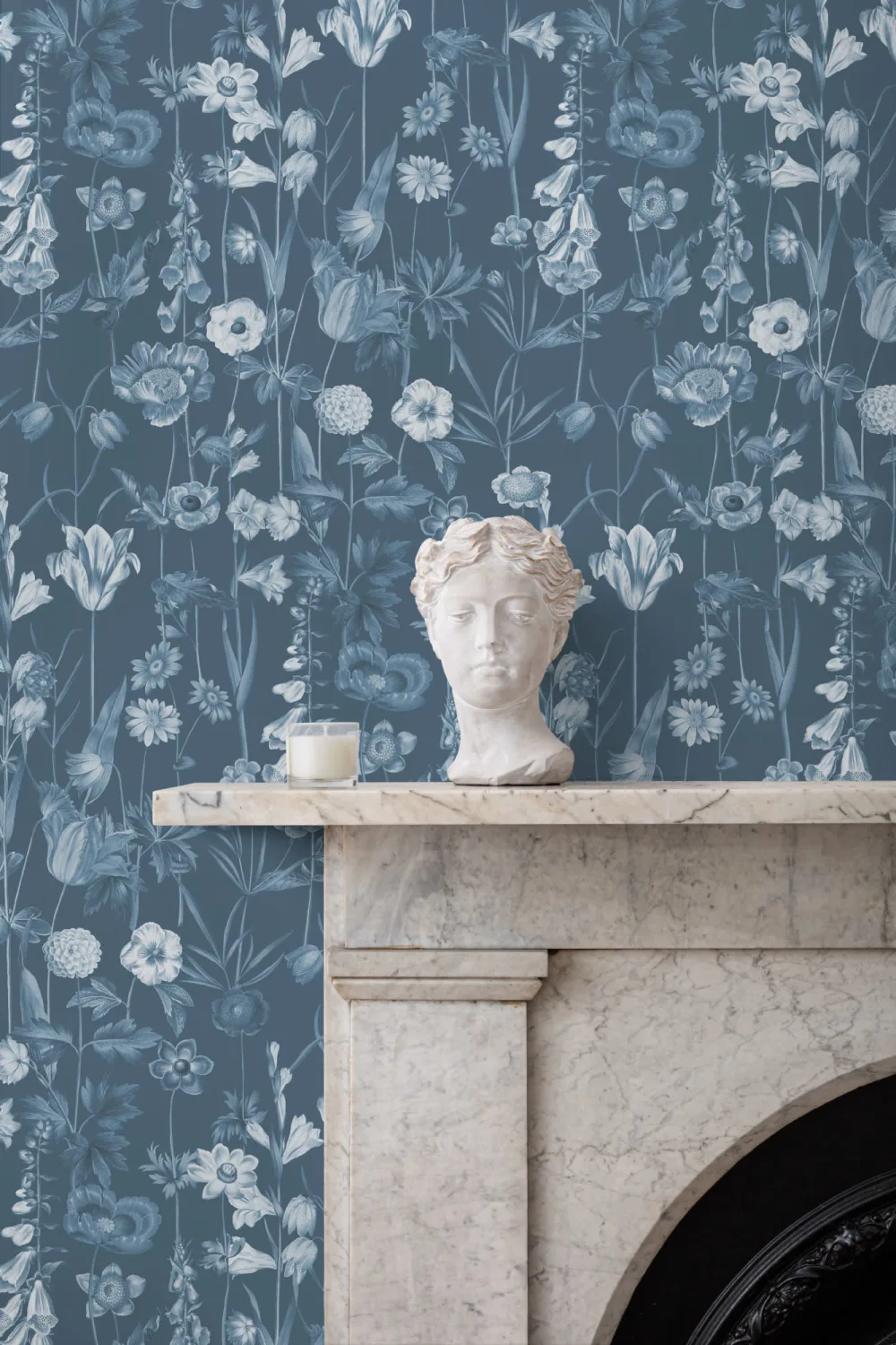 Blue Illustrated Wildflower Wallpaper