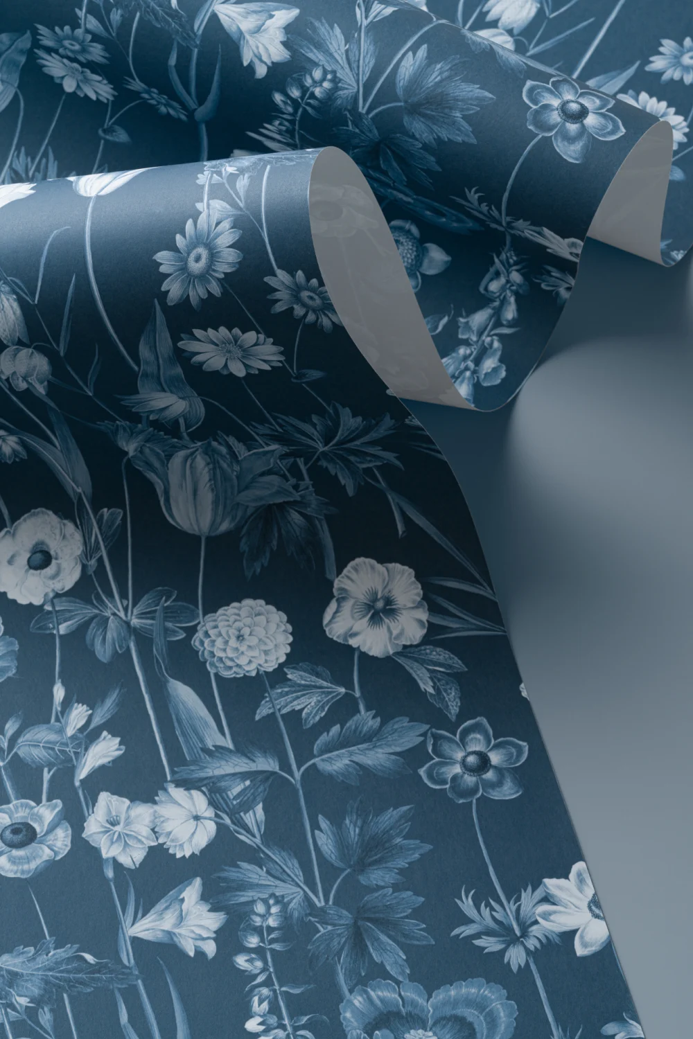 Blue Illustrated Wildflower Wallpaper