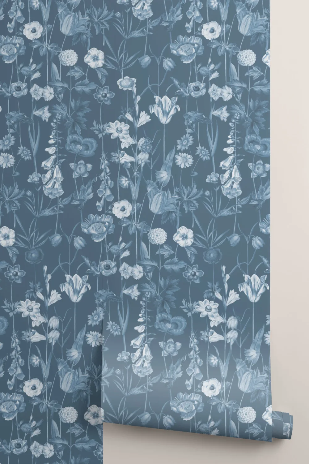 Blue Illustrated Wildflower Wallpaper