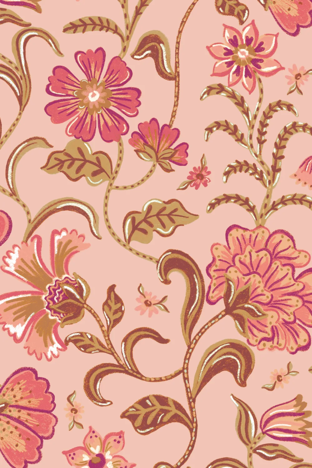 Pink Vintage Floral Wallpaper