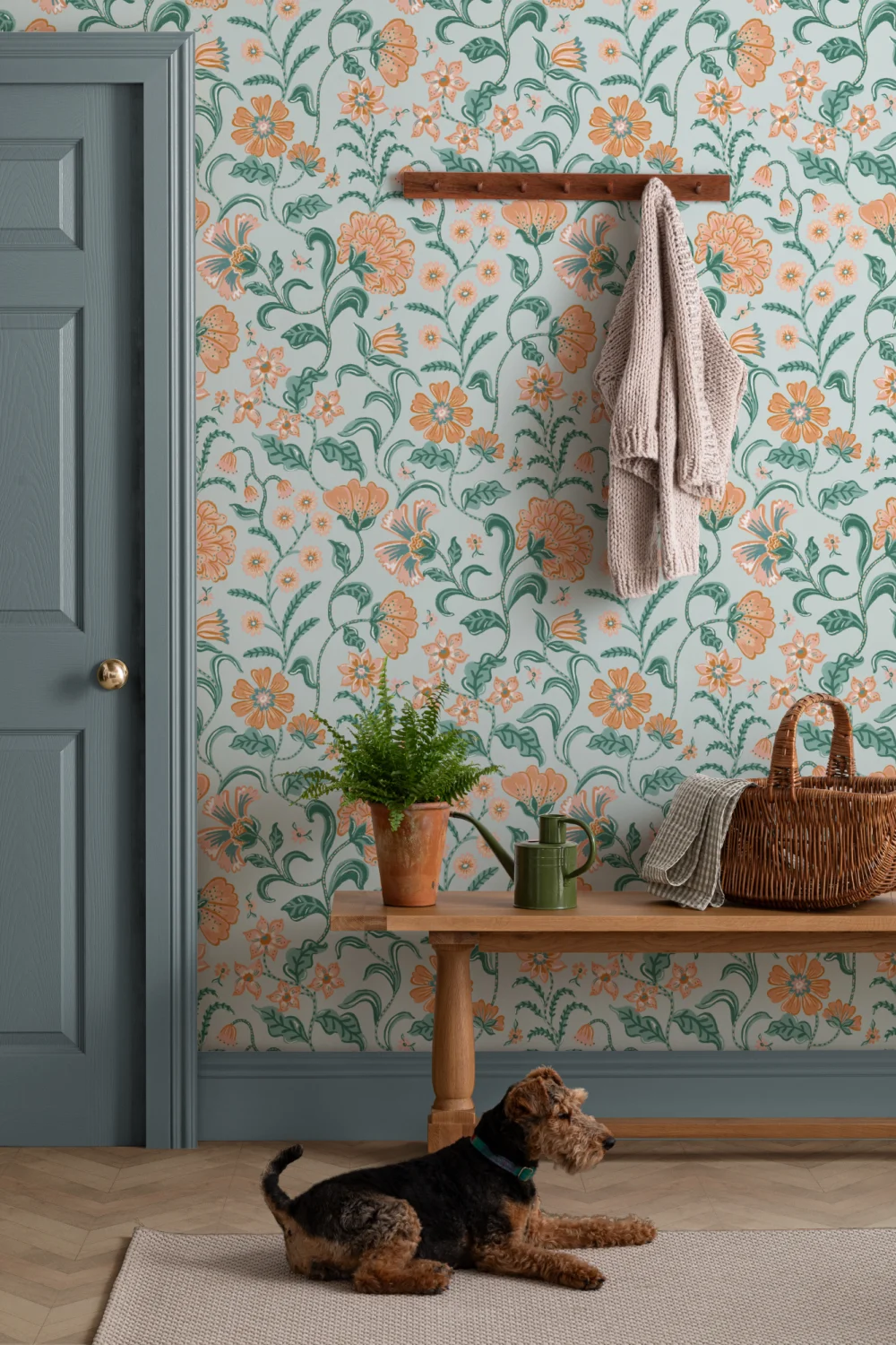 Teal Indian Style Floral Wallpaper