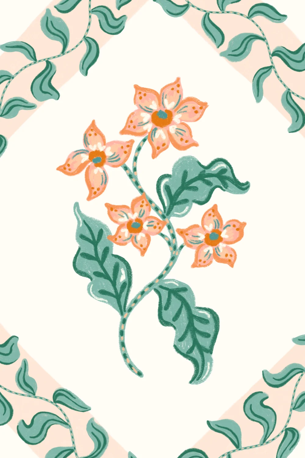 Fototapet med botanisk espalier i klassisk bloktryk