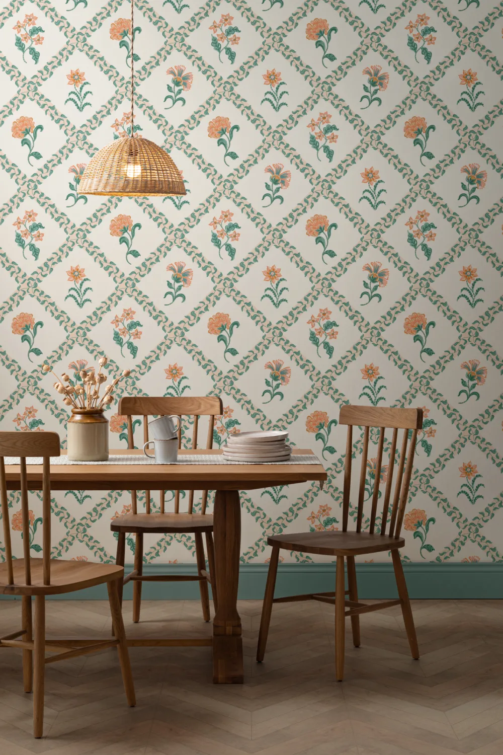 Fototapet med botanisk espalier i klassisk bloktryk