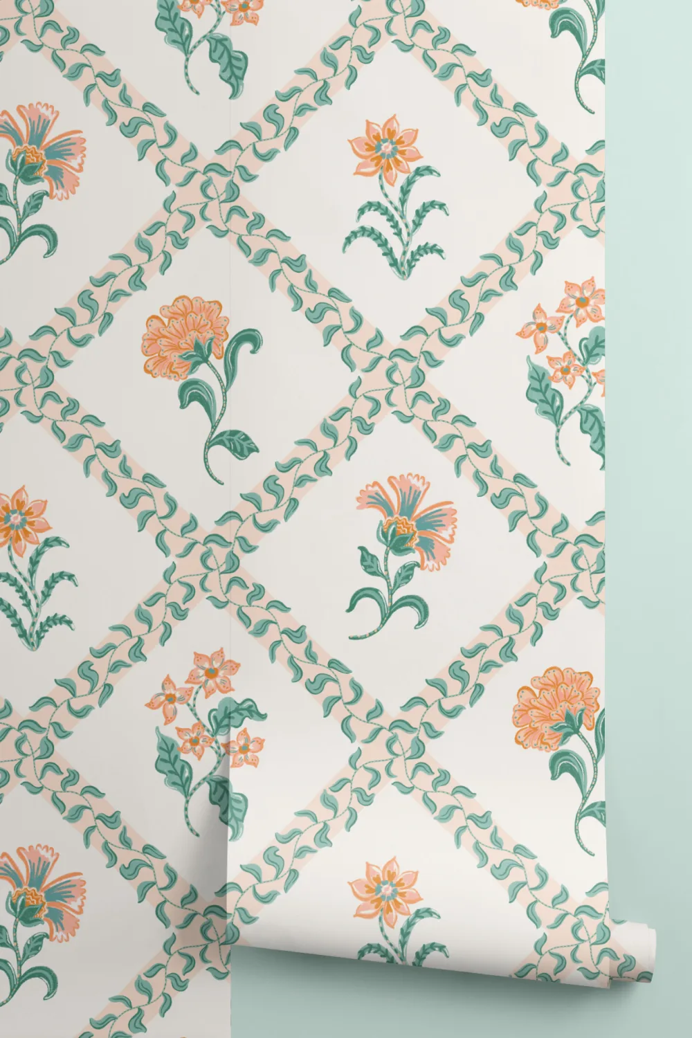 Fototapet med botanisk espalier i klassisk bloktryk