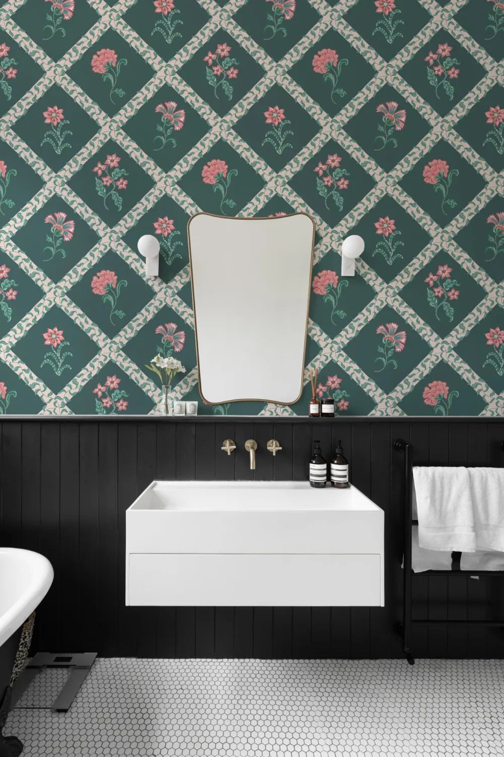 Dark Block Print Botanical Trellis Mural