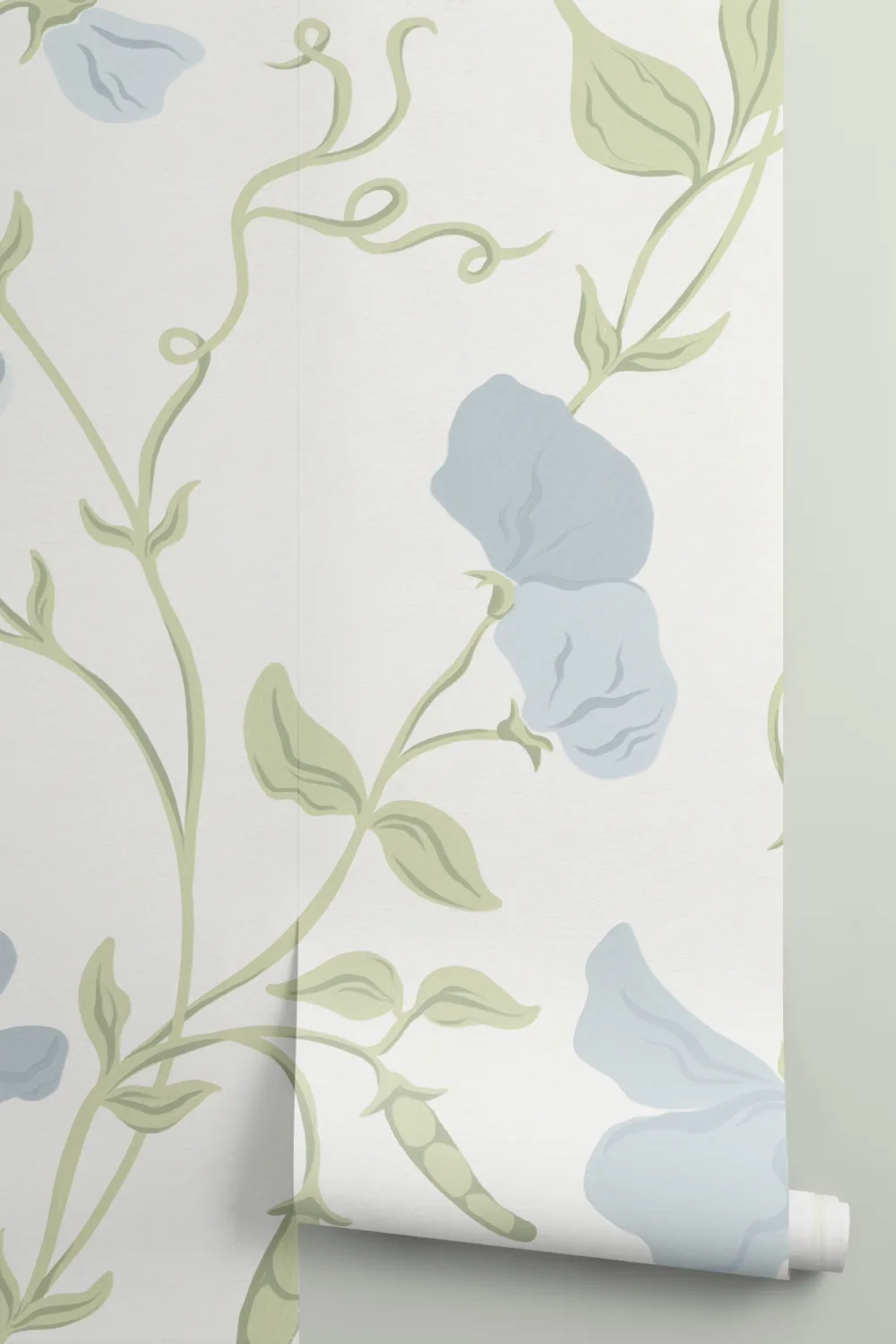 Fortryllende fototapet med blå blomsterærter og slyngplanter