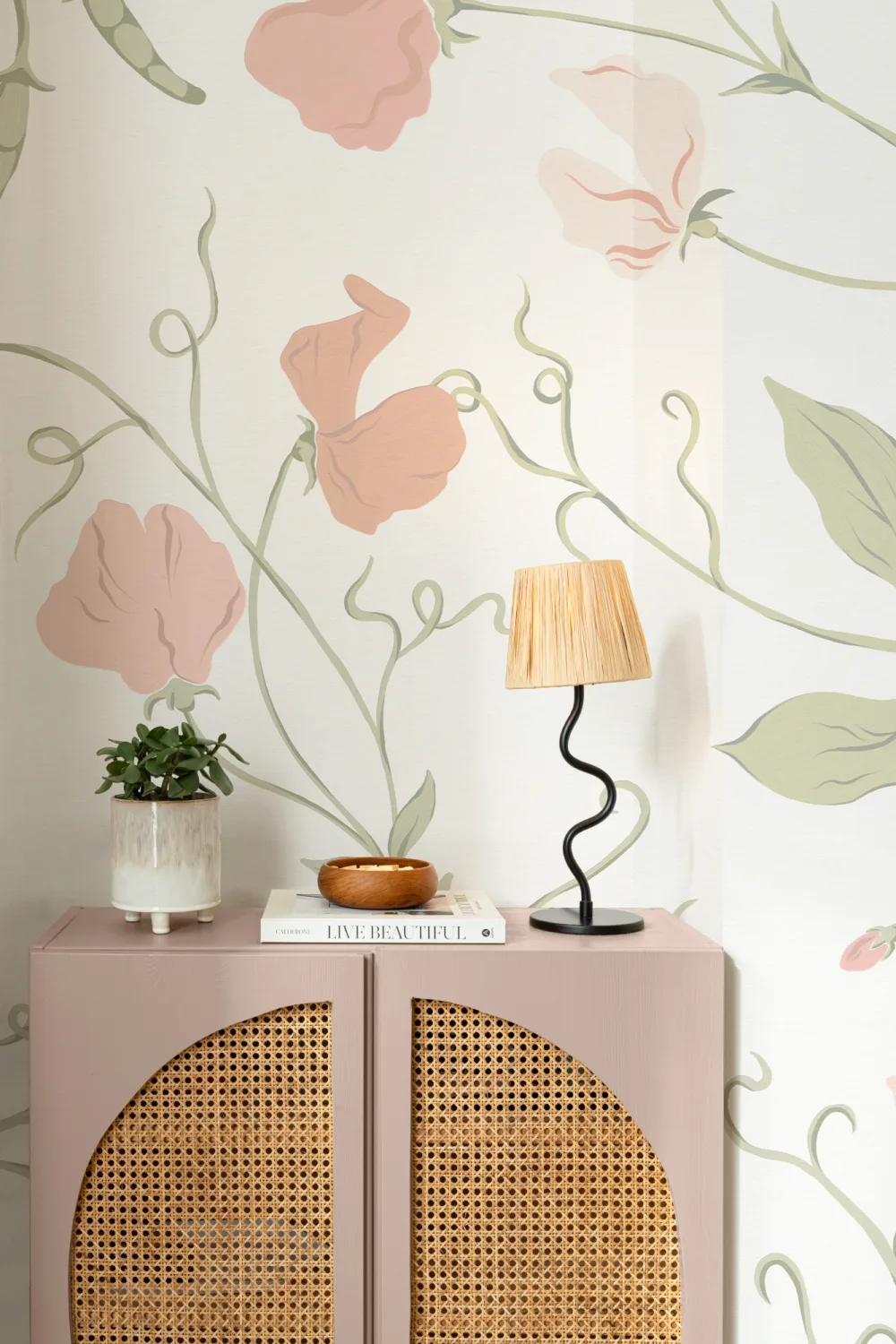 Pink Sweet Pea Floral & Vines Mural