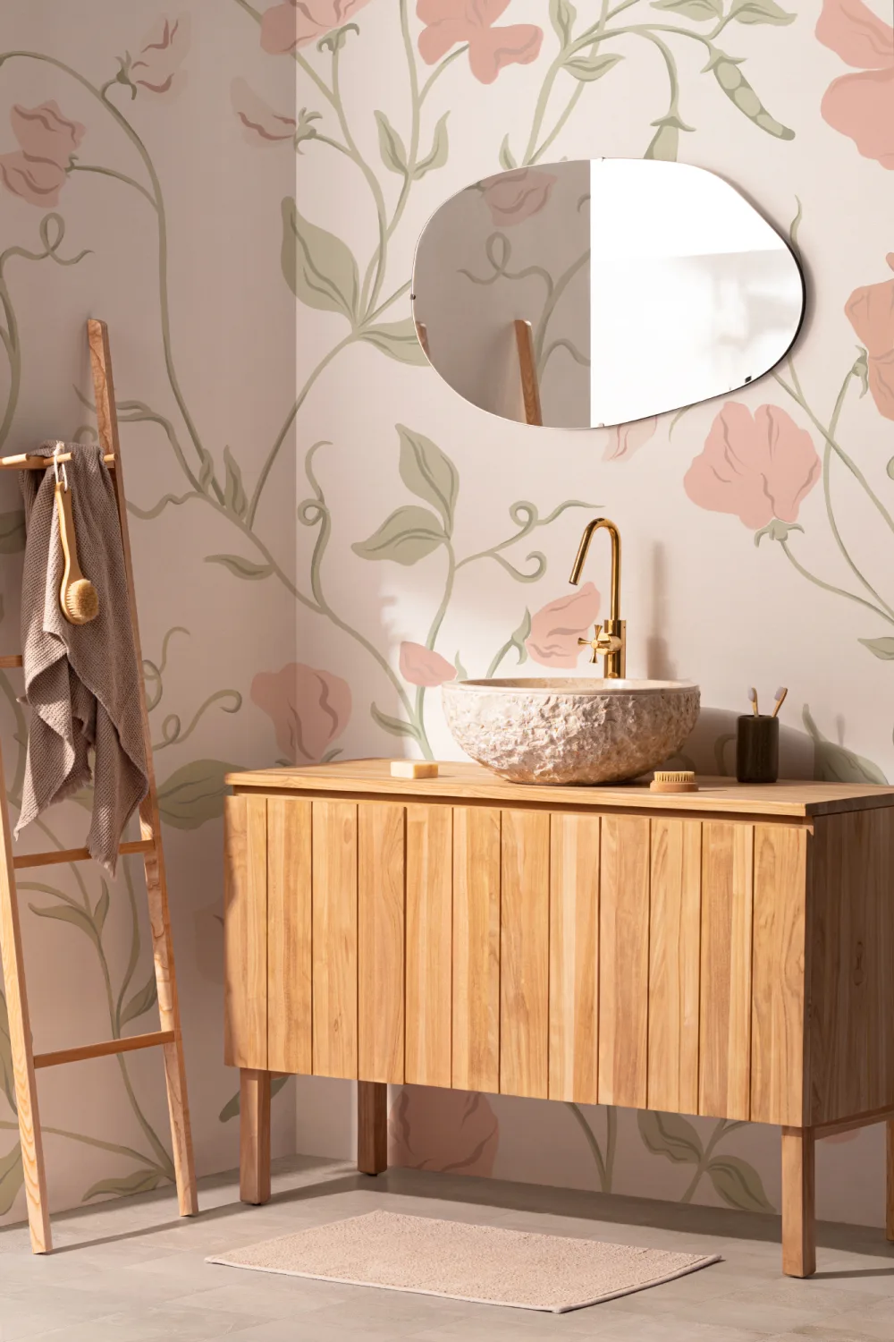 Pink Sweet Pea Floral & Vines Mural