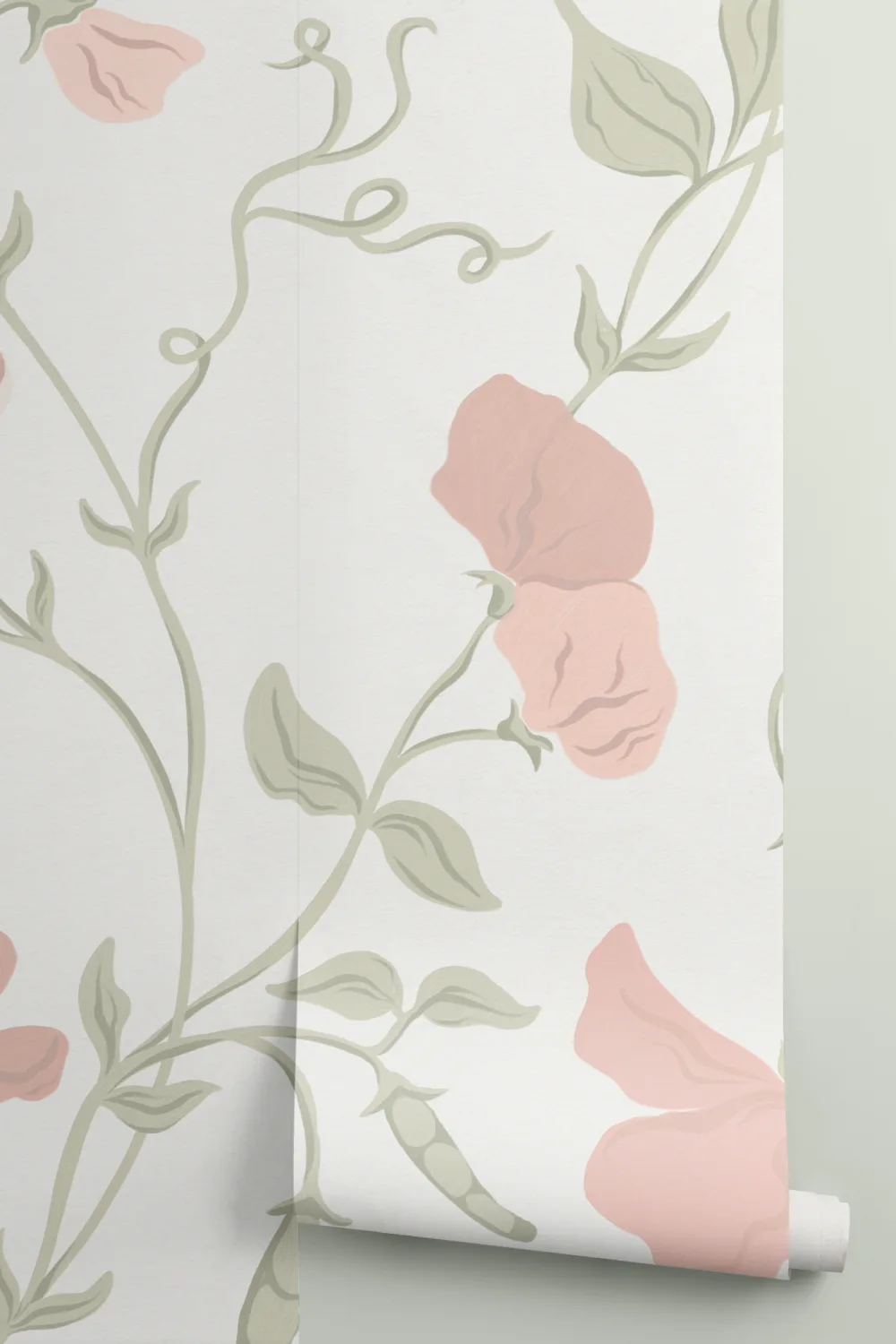 Pink Sweet Pea Floral & Vines Mural