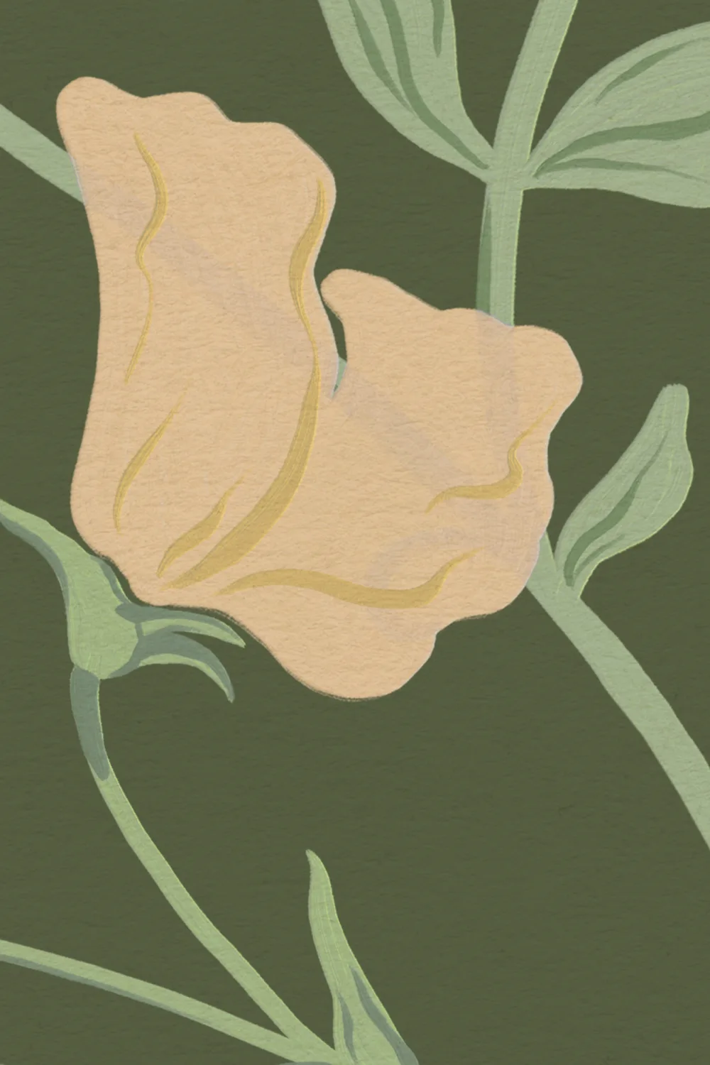 Mörkgul Sweet Pea Floral & Vines Mural-tapeter