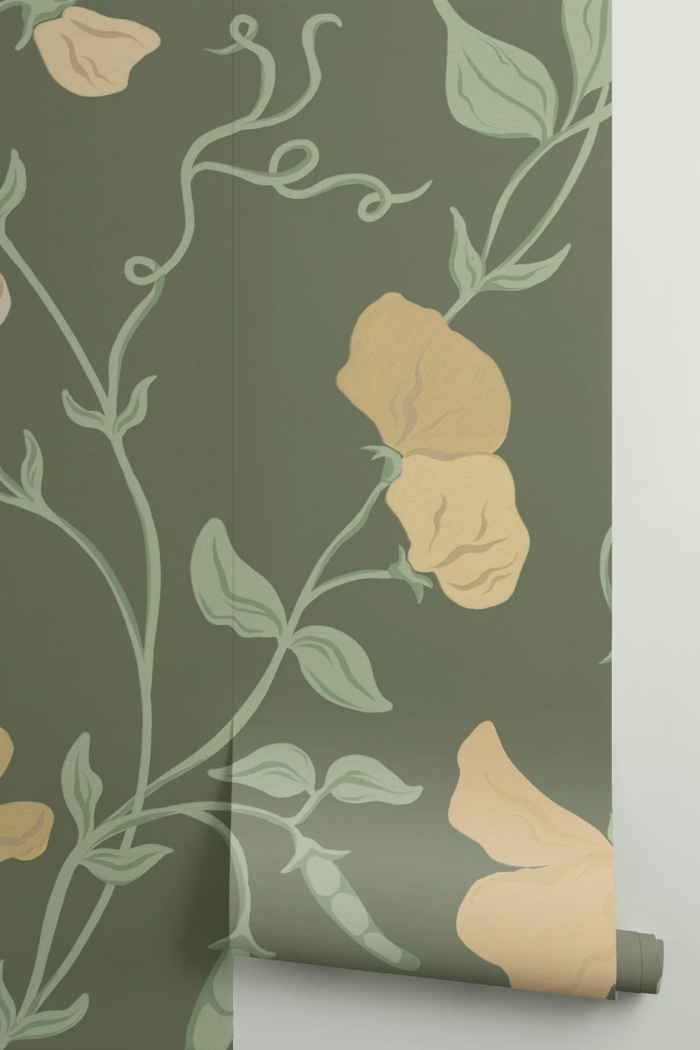 Mörkgul Sweet Pea Floral & Vines Mural-tapeter