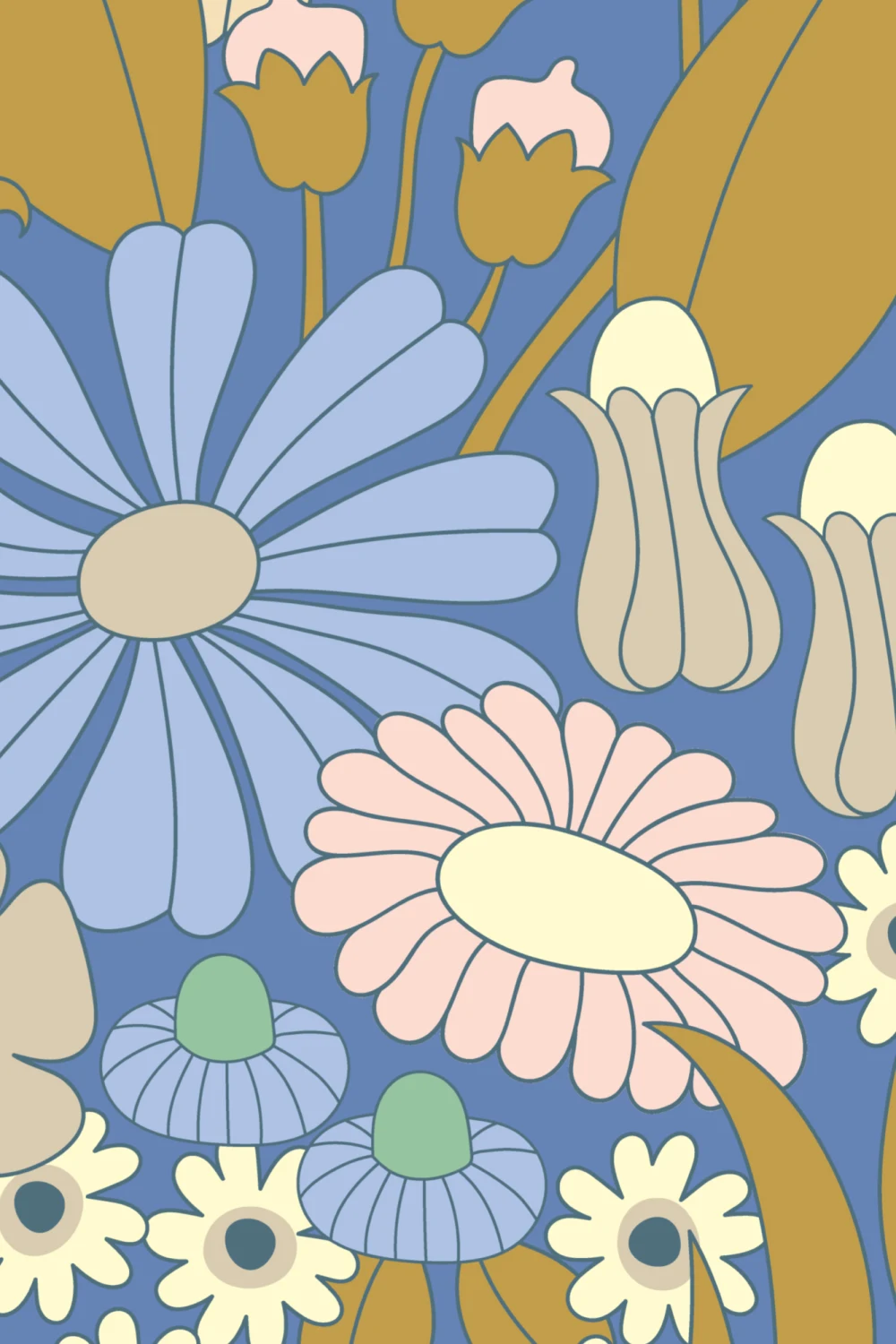 Elizabeth Olwen Groovy Wiese Blau Fototapete