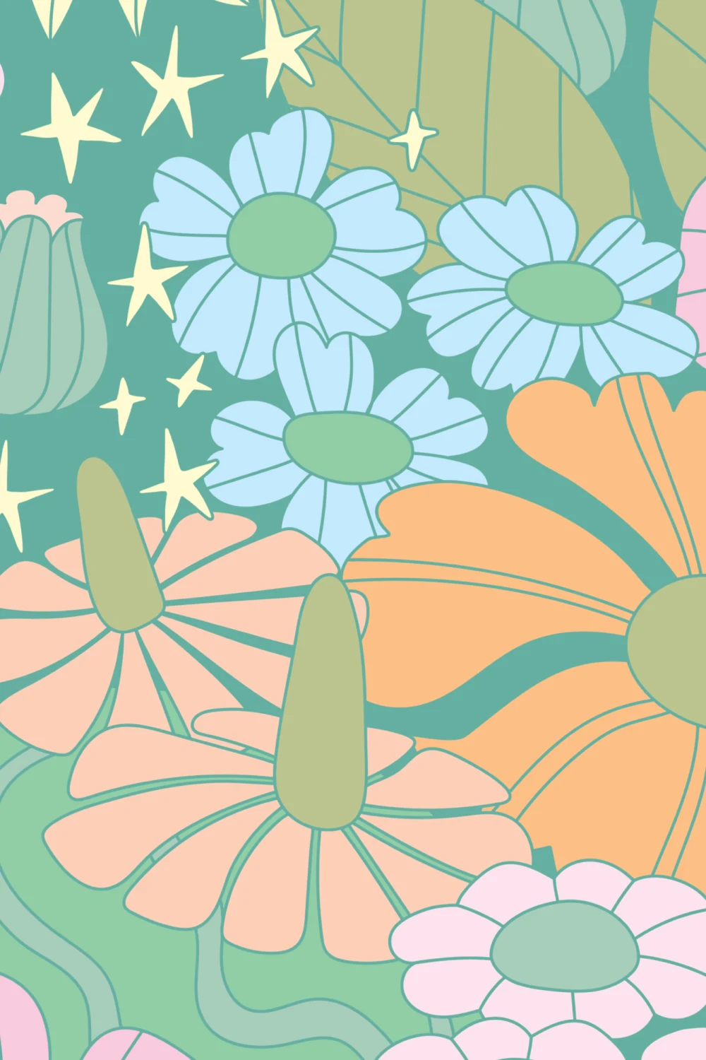 Elizabeth Olwen Cosmic Floral Green Mural