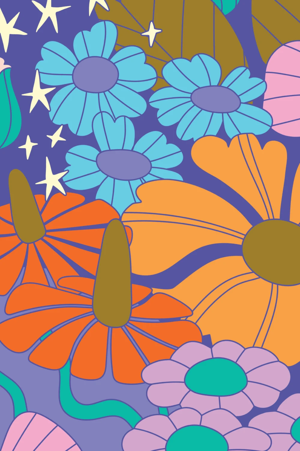 Elizabeth Olwen Cosmic Floral Purple Murale