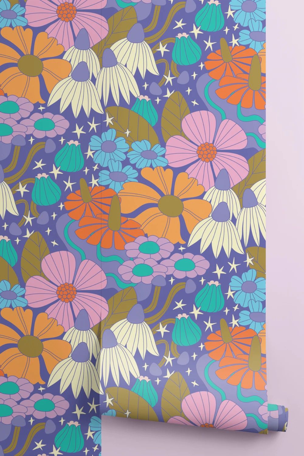 Elizabeth Olwen Cosmic Floral Purple Murale
