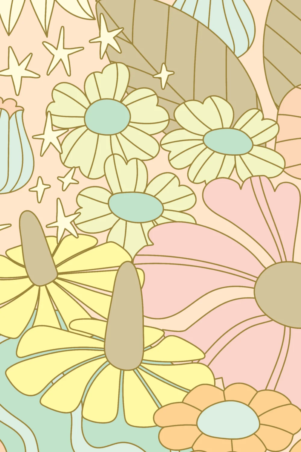 Elizabeth Olwen Kosmische bloemen pastel muurschildering