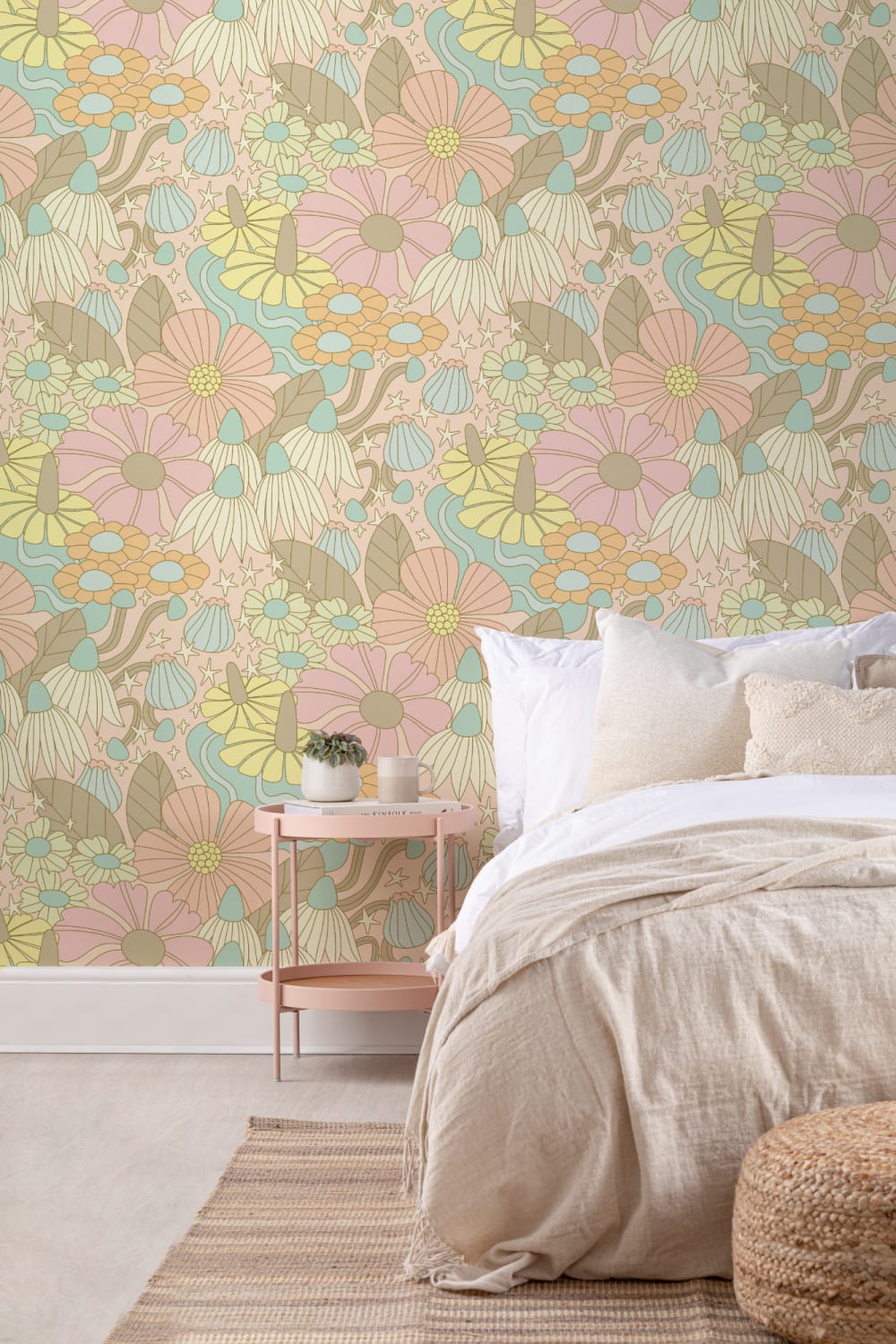Elizabeth Olwen Kosmische bloemen pastel muurschildering