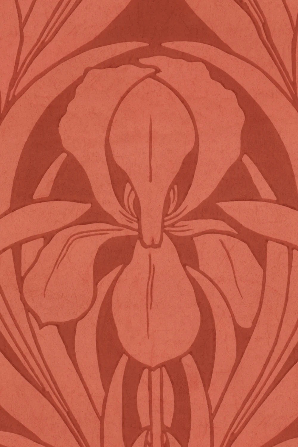 Red Art Deco Wood Block Iris Mural