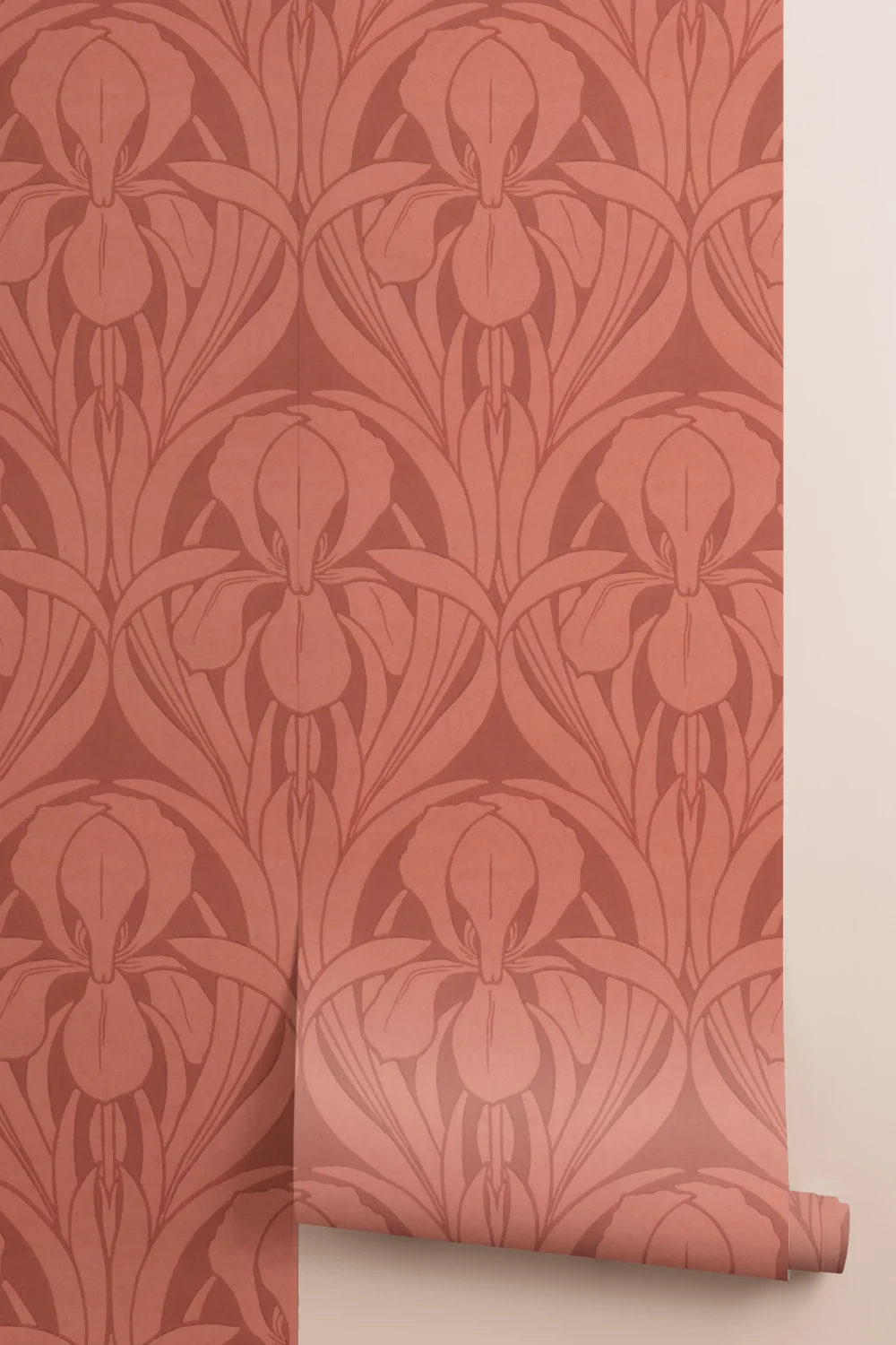Red Art Deco Wood Block Iris Mural