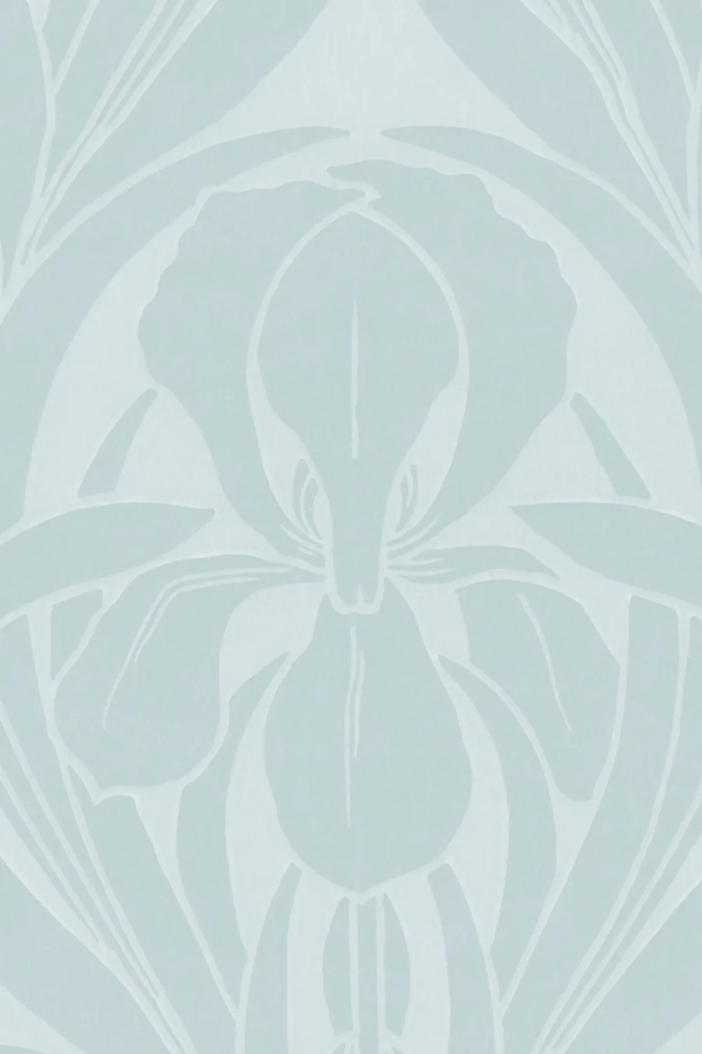 Blauwe Art Deco Houtblok Iris Muurschildering