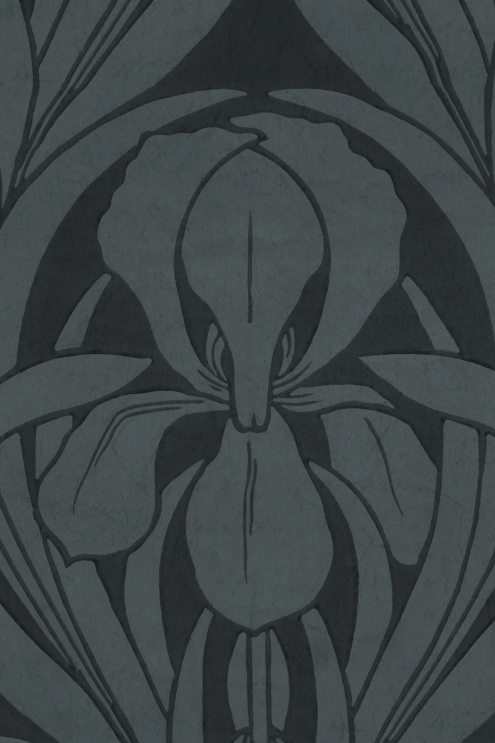 Navy Art Deco Wood Block Iris Mural