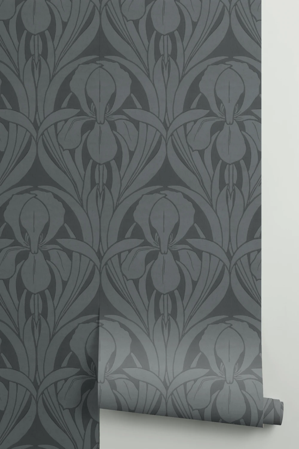 Navy Art Deco Wood Block Iris Mural