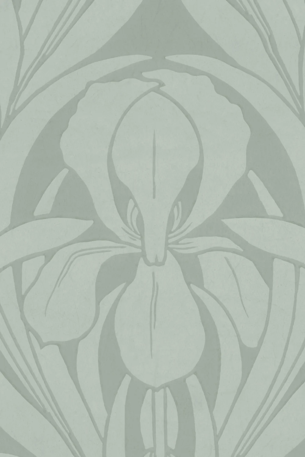 Green Art Deco Wood Block Iris Mural