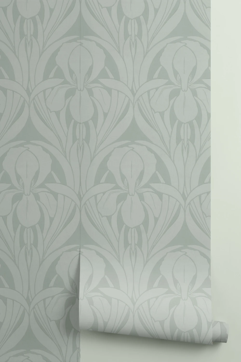 Green Art Deco Wood Block Iris Mural