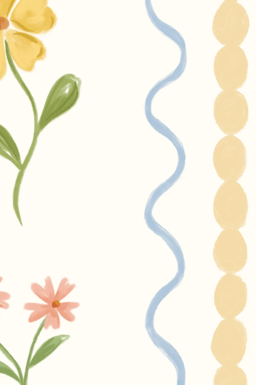 Yellow Bobbin Striped Wildflower Mural