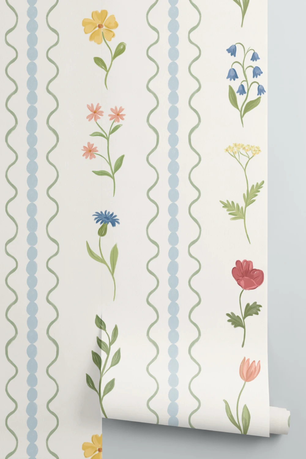 Papier peint panoramique de fleurs sauvages en bobines bleues
