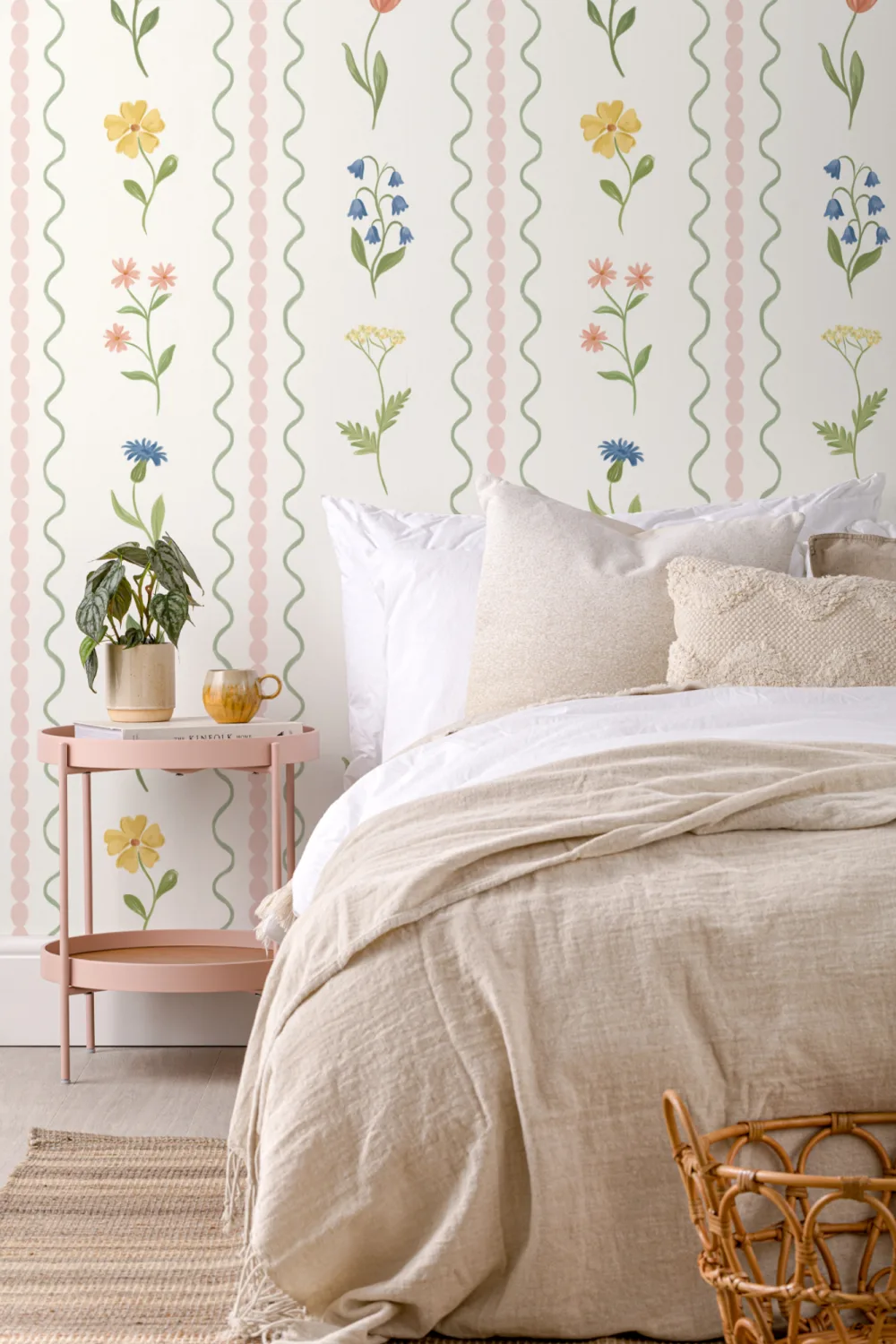 Pink Bobbin Striped Wildflower Mural