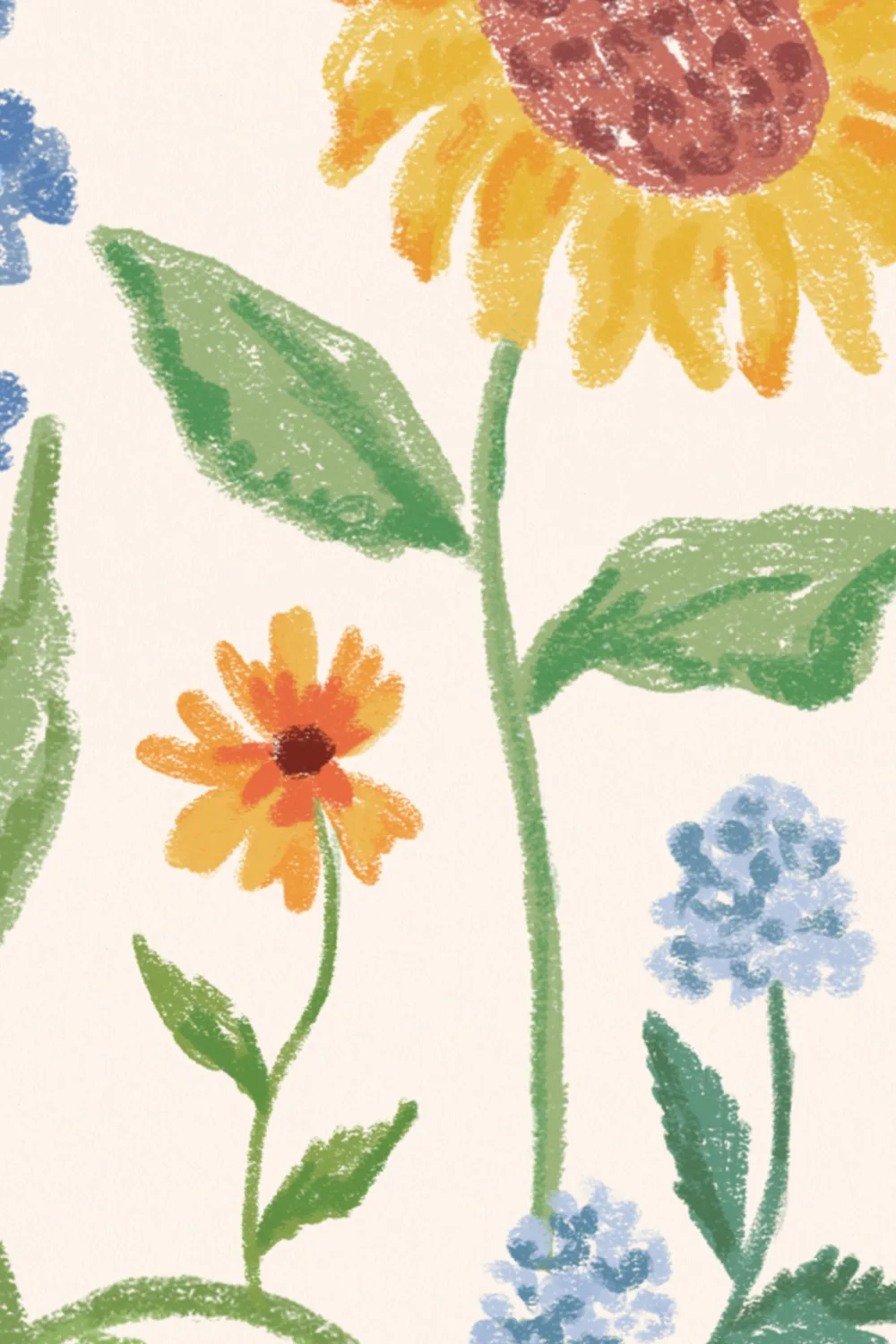 Neutral Hand Drawn Wildflowers Mural