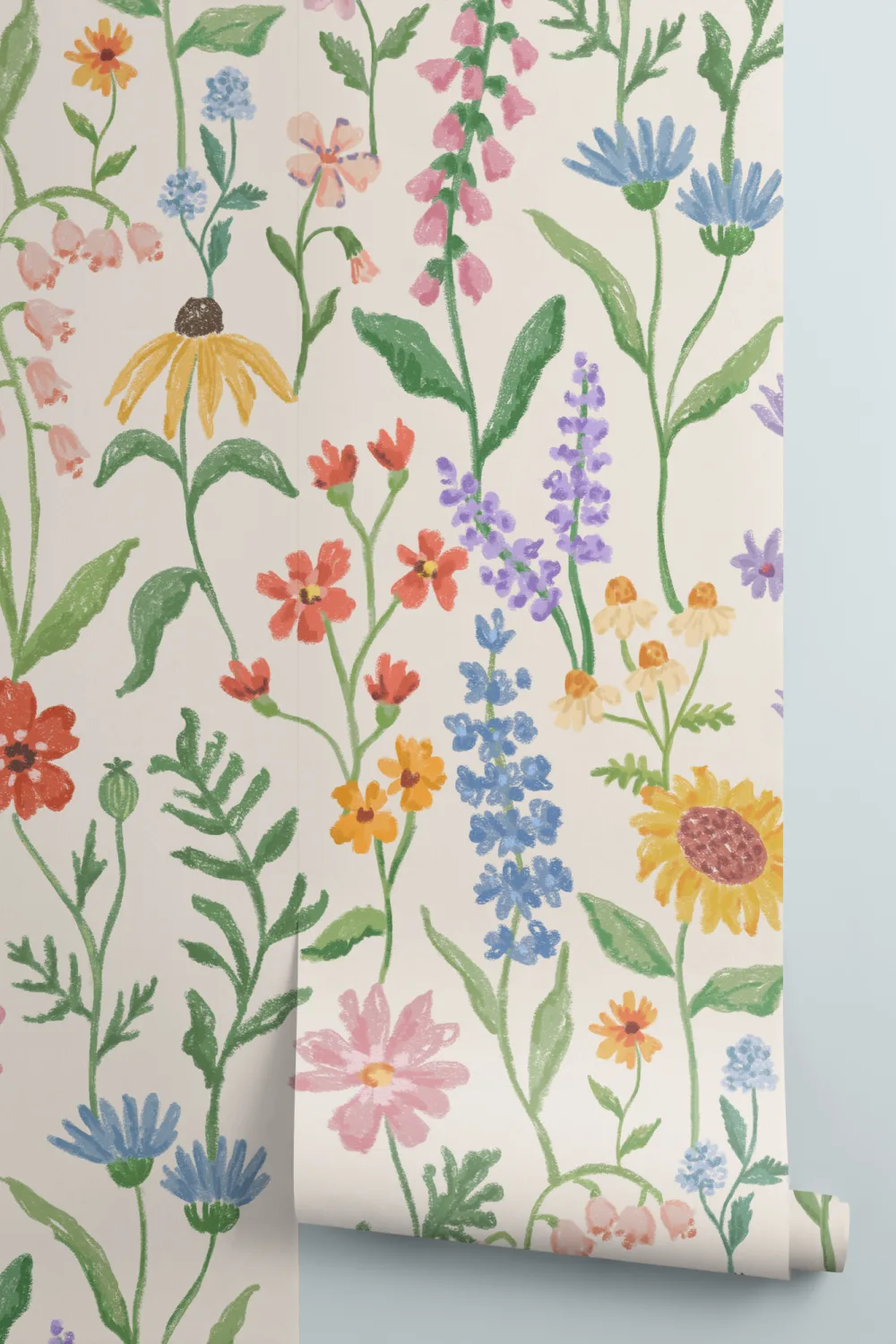 Neutral Hand Drawn Wildflowers Mural