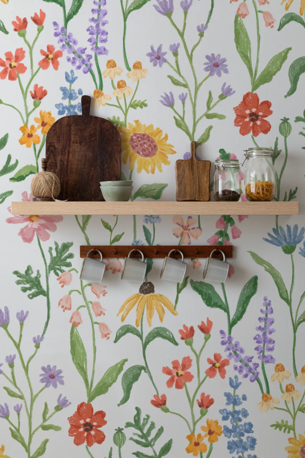 Blå håndtegnede villblomster fototapet