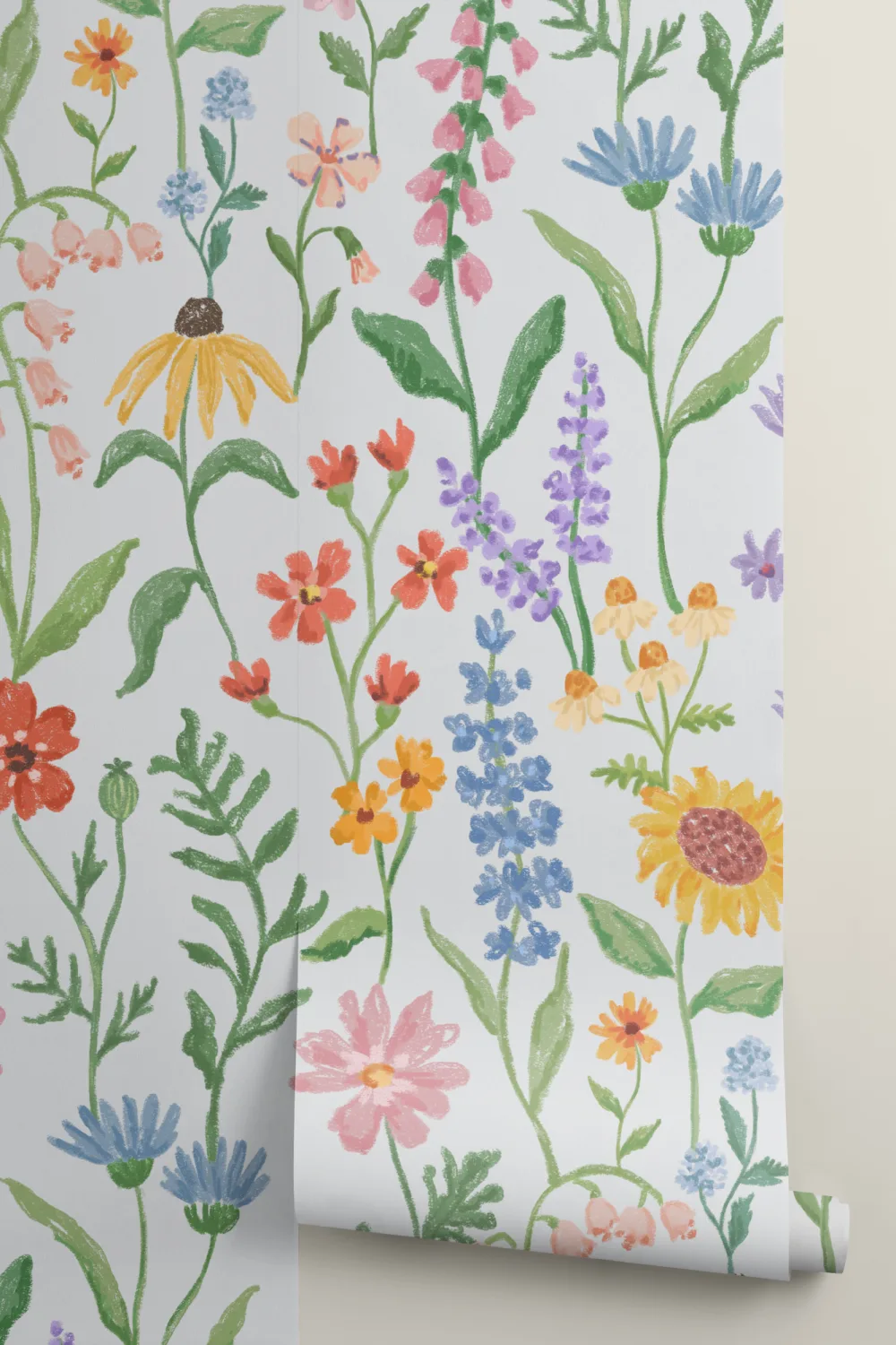 Blå håndtegnede villblomster fototapet