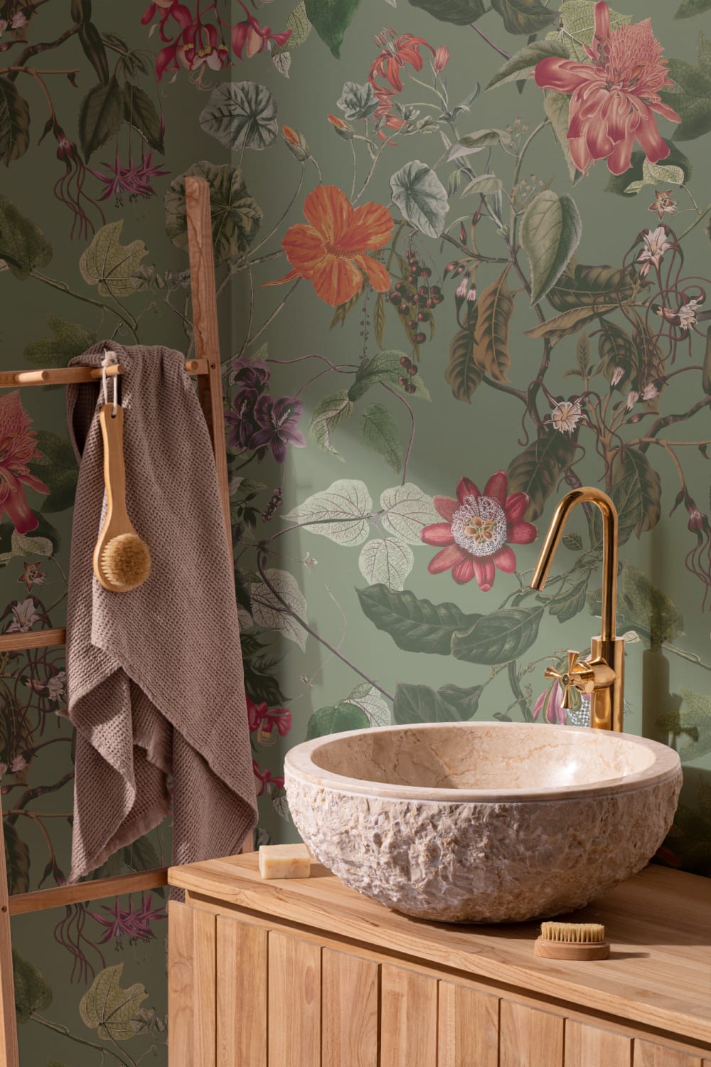 Lush Botanical Floral Wall Mural in Verdant Green